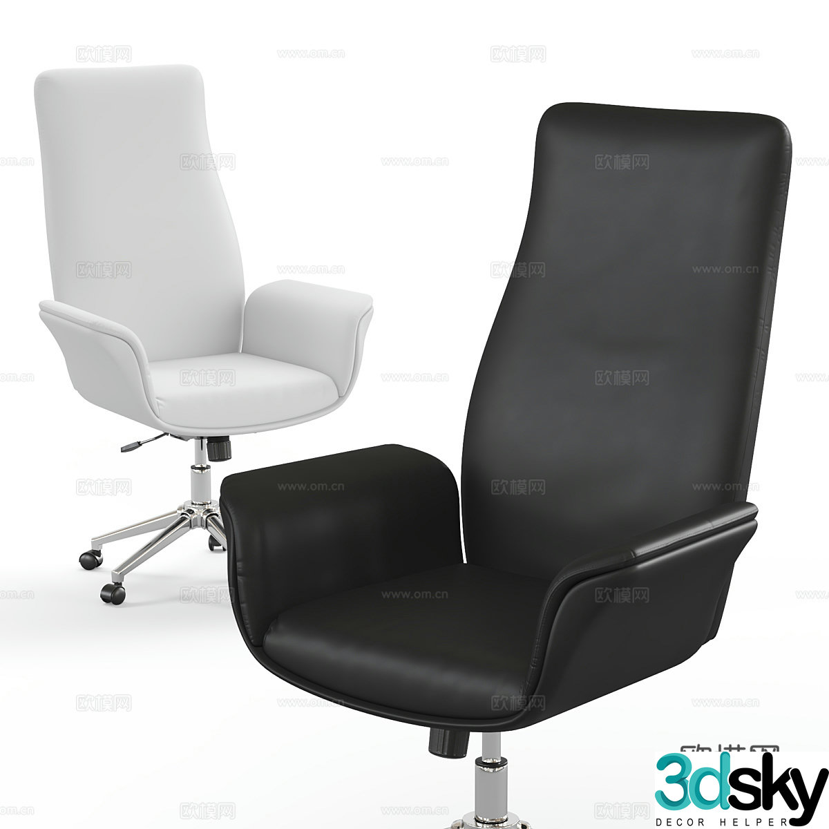 Modern high back leather office chair 3d model