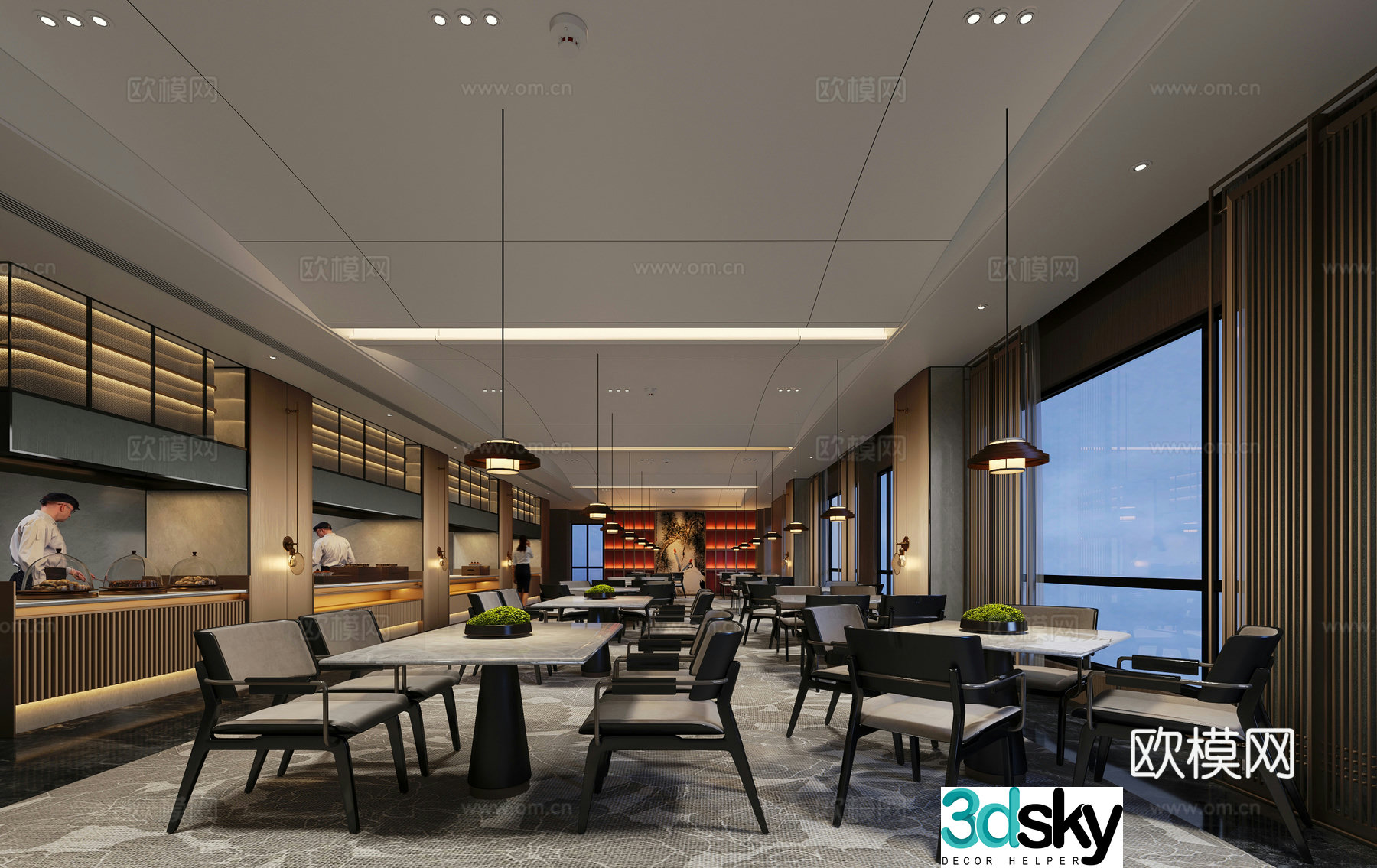 Modern hotel restaurant buffet restaurant 3d model