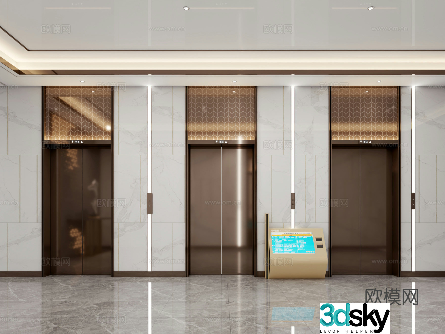Modern light luxury elevator hall 3d model