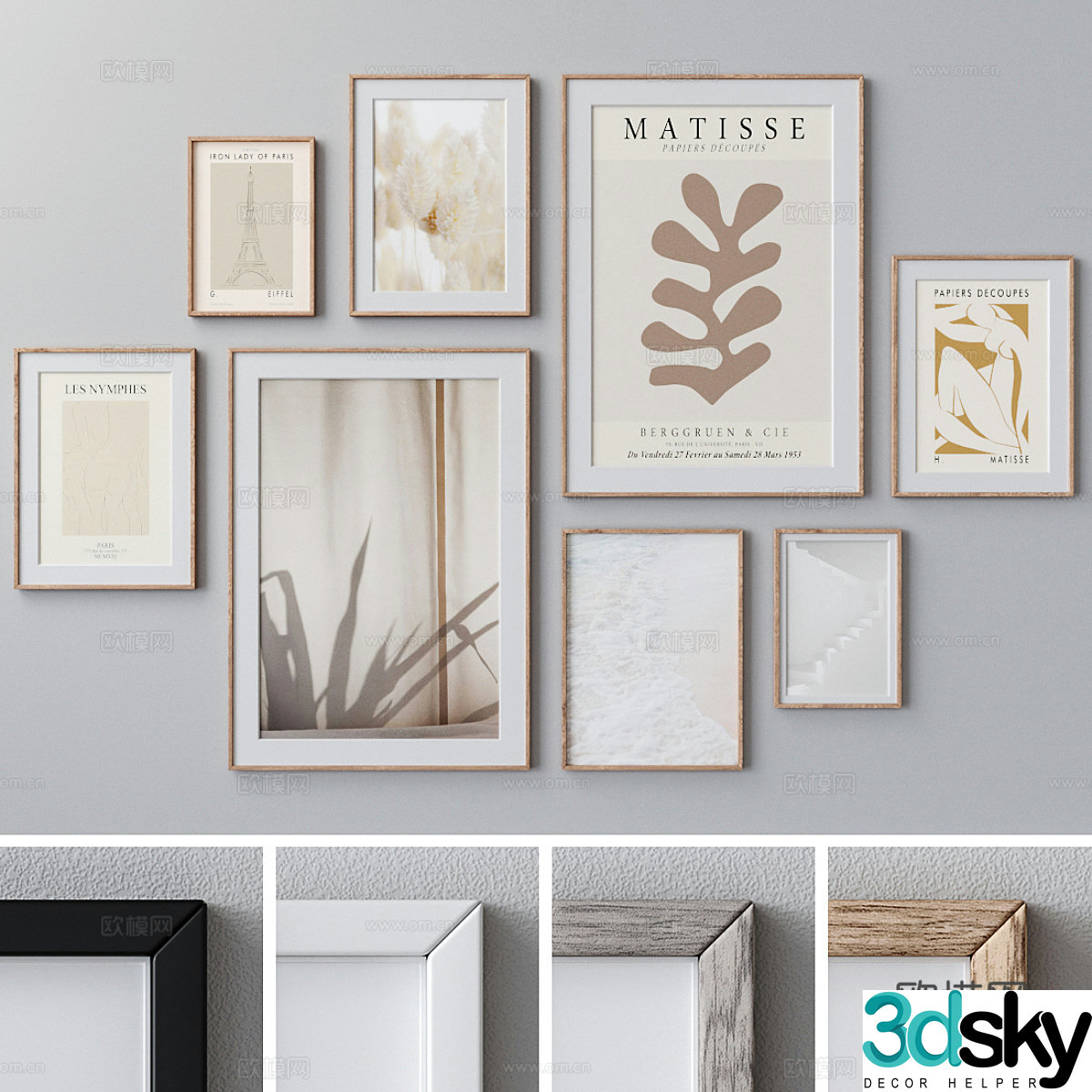 Modern cream style hanging painting photo wall 3d model