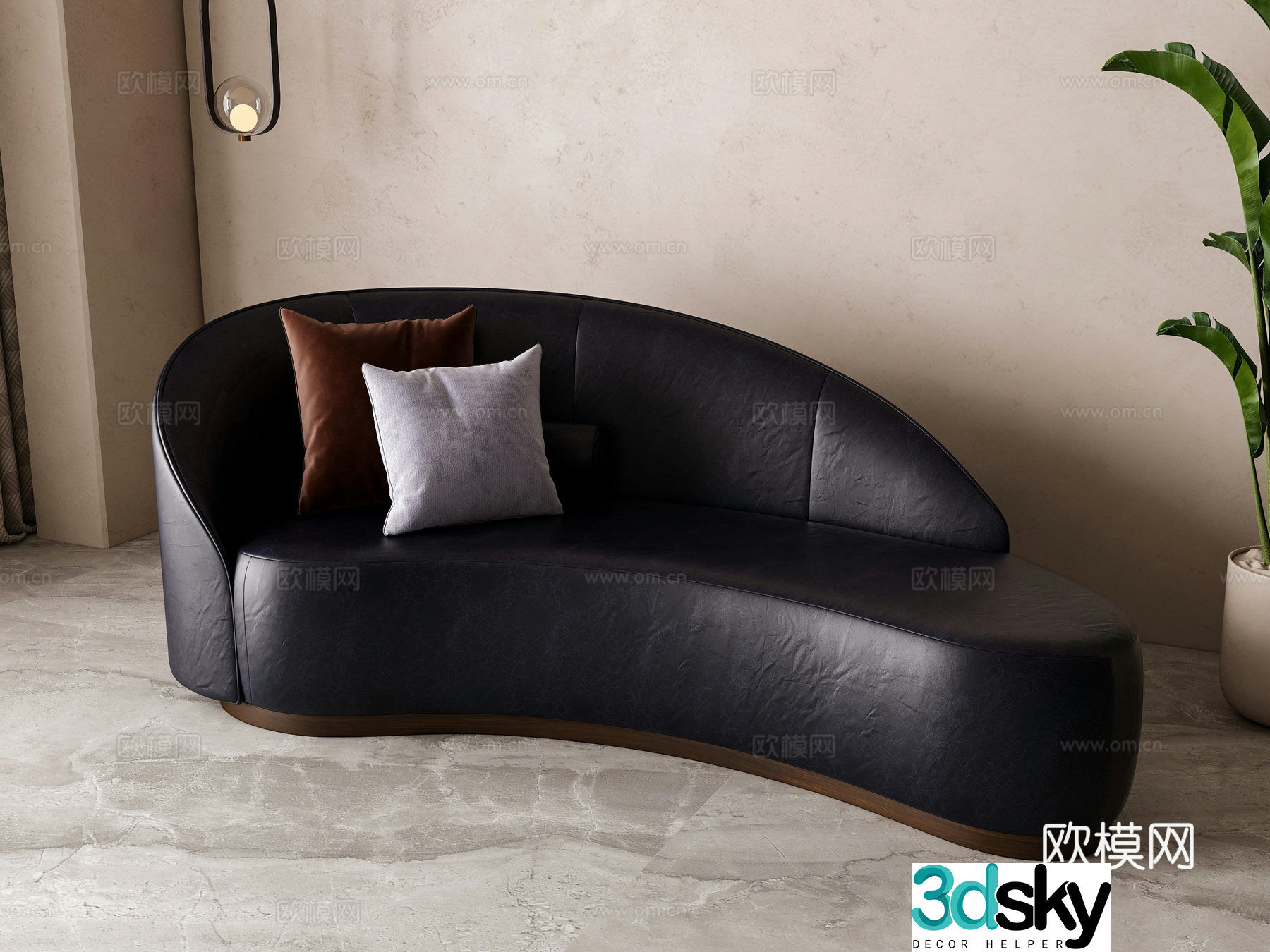 Modern leather curved sofa 3d model
