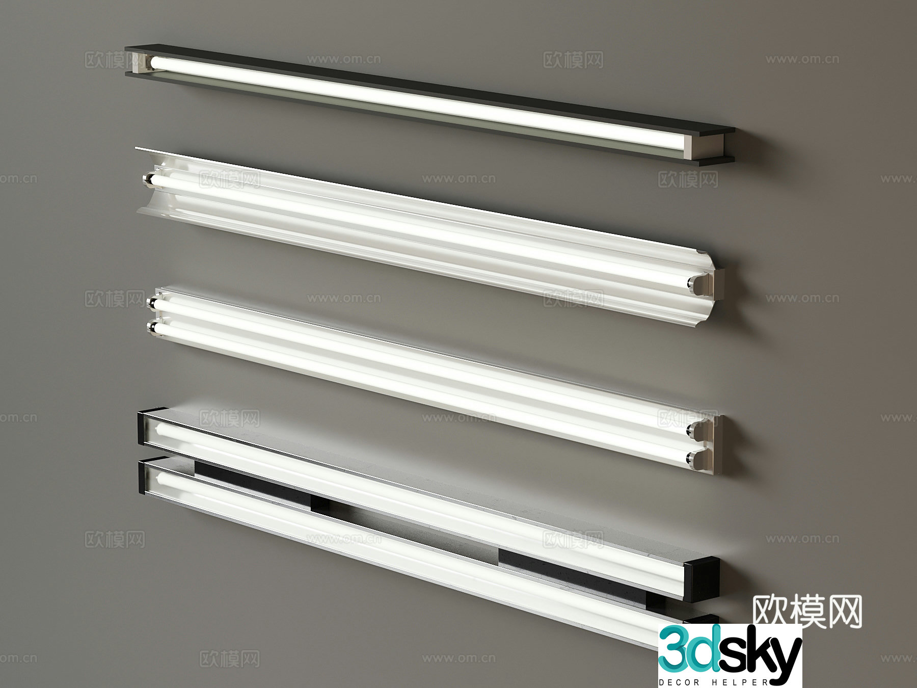 Industrial style LED fluorescent lamp long linear lamp 3d model