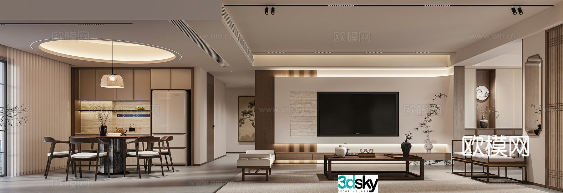 Song’s medieval style living room and dining hall Song’s sofa table and chair tea table combination Song’s screen 3D model