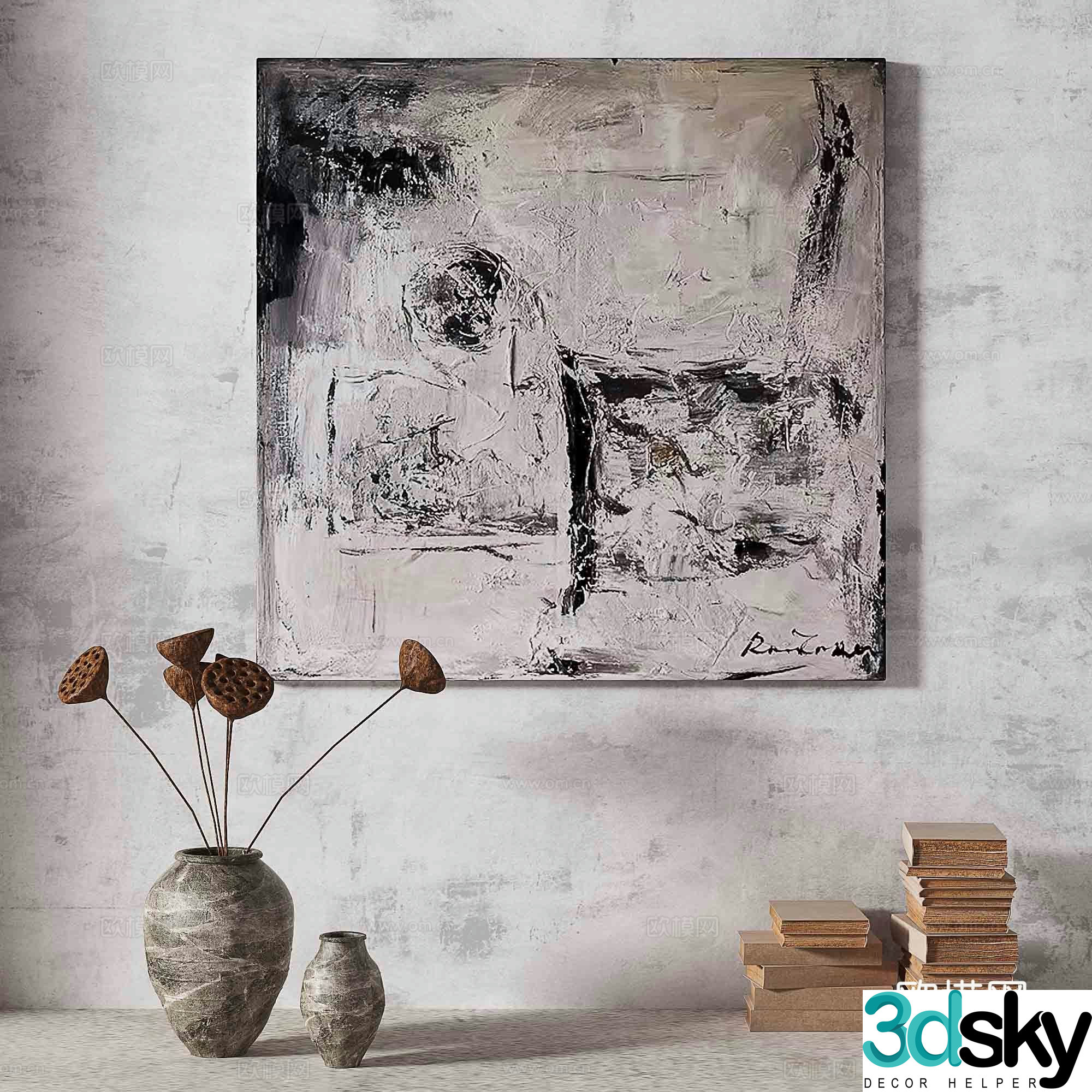 Wasabi light luxury abstract decorative painting 3d model