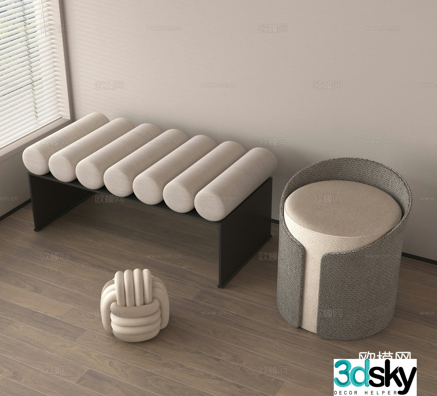 Bottom stool foot pedal sofa stool 3d model