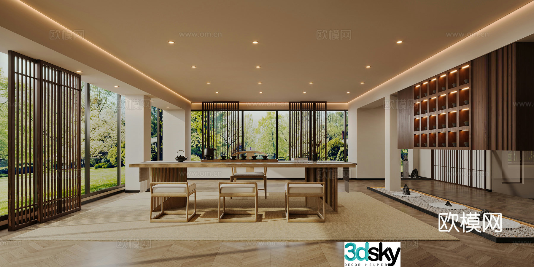 New Chinese-style tea room teahouse tea house medieval style tea room leisure tea room tea table and chair villa tea 3D model