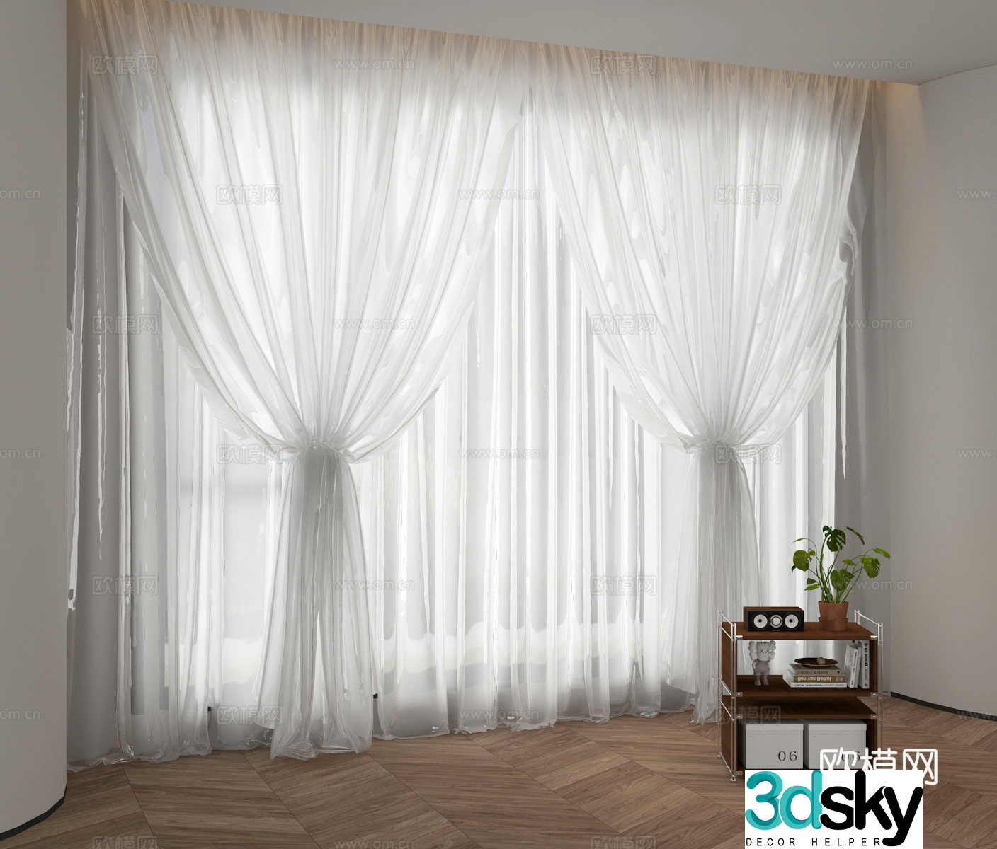 3D model of window screen curtain moving side