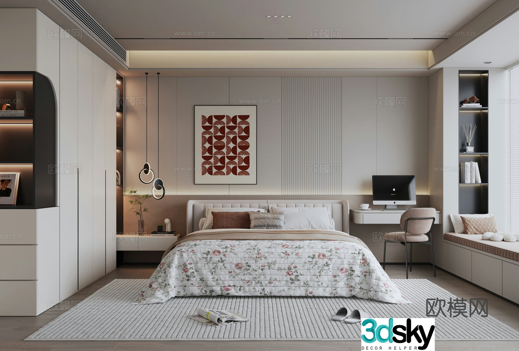 Modern minimalist home bedroom 3d model