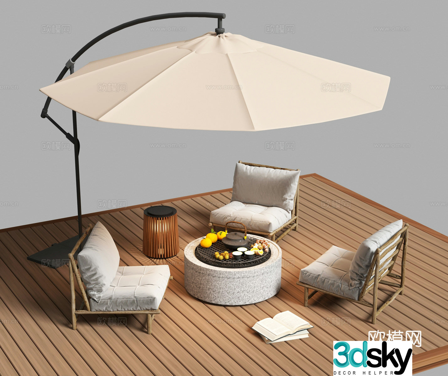 Outdoor leisure chair parasol grill 3d model