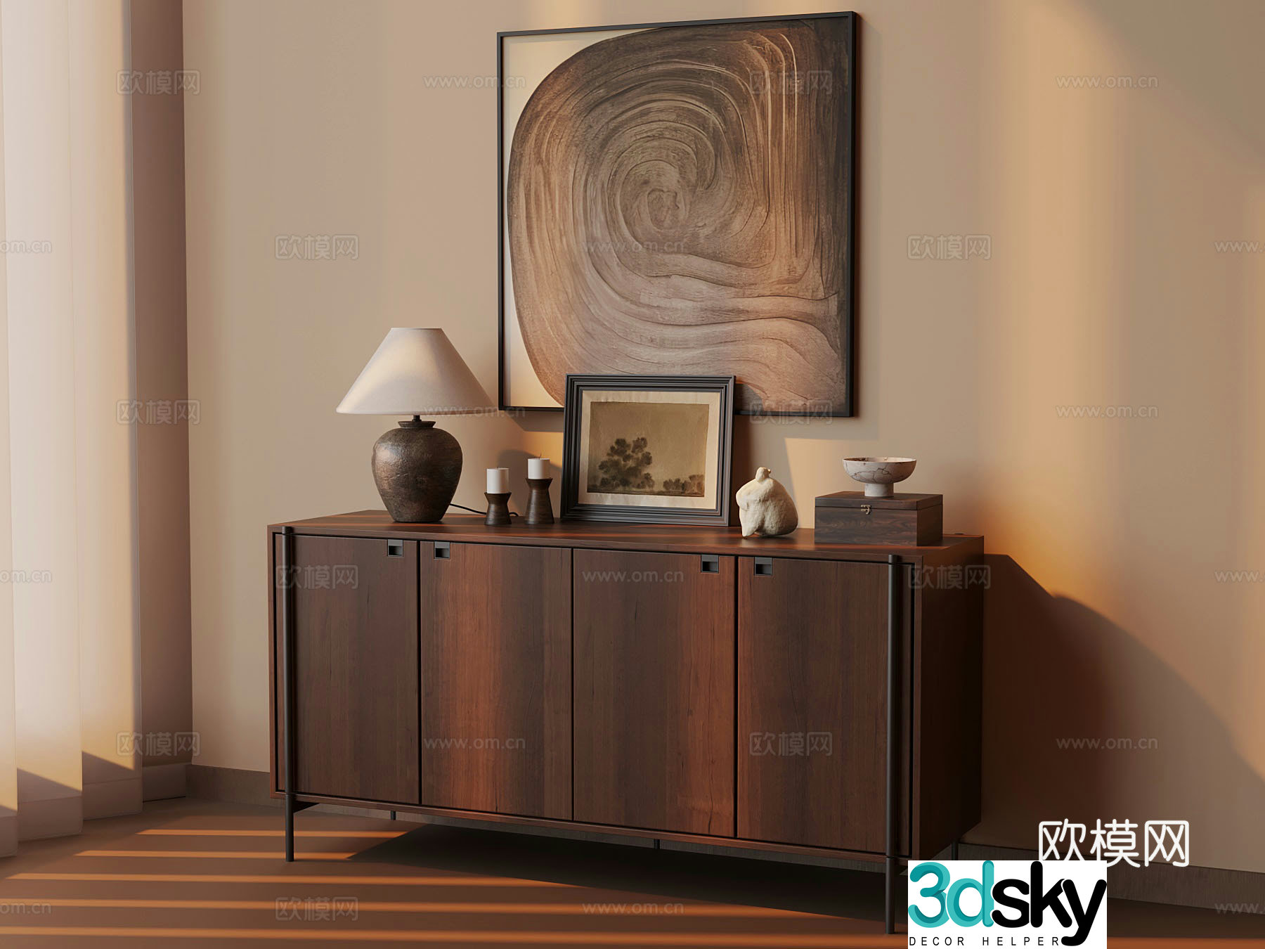 Middle-aged style porch cabinet side cabinet desk lamp decorative painting ornament decoration 3D model