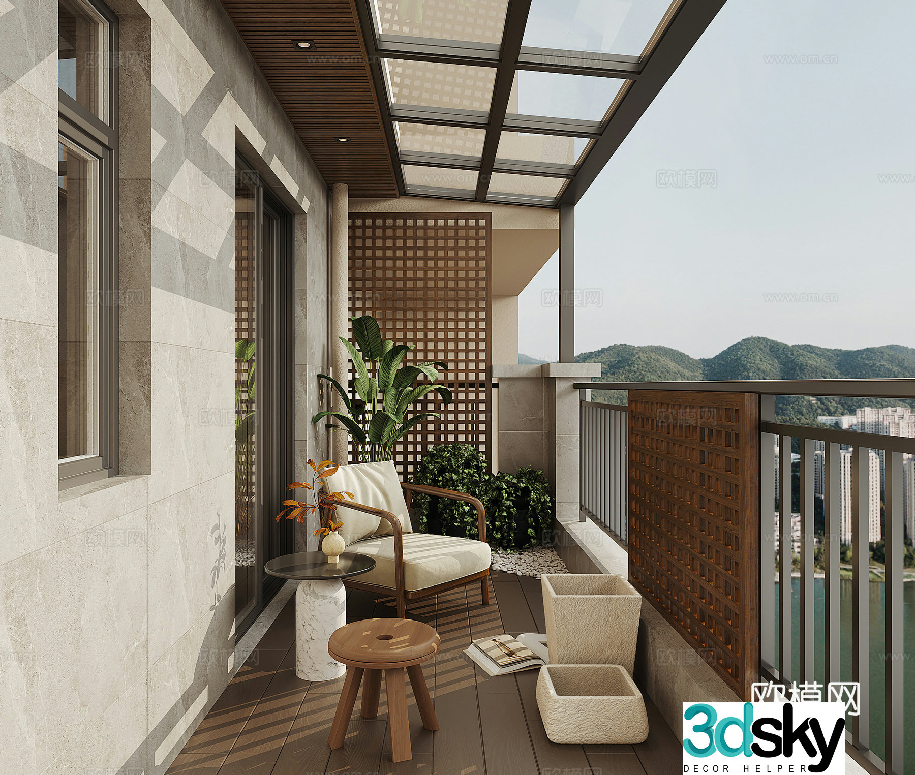 Modern casual balcony 3d model