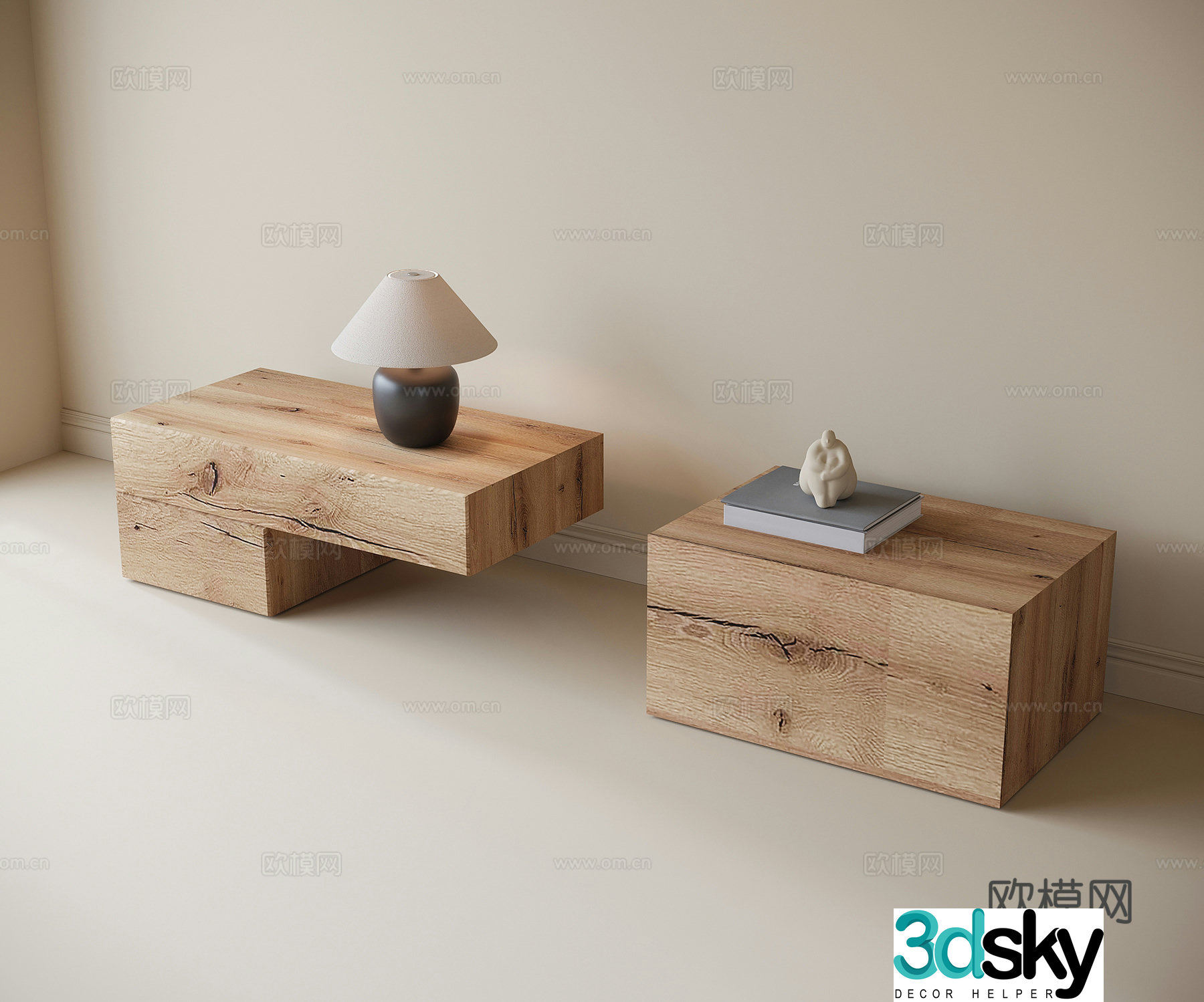 Modern solid wood bedside table lamp 3d model