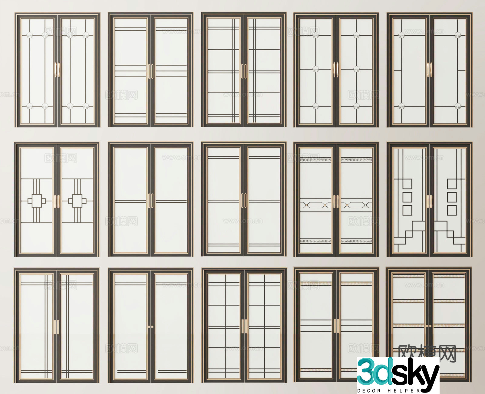 New Chinese sliding door glass door 3D model