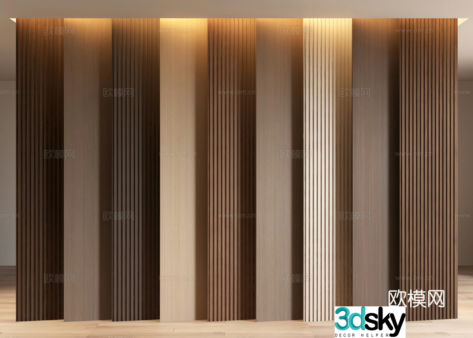 Wood grain board wood grille Great Wall board wall panel 3d model