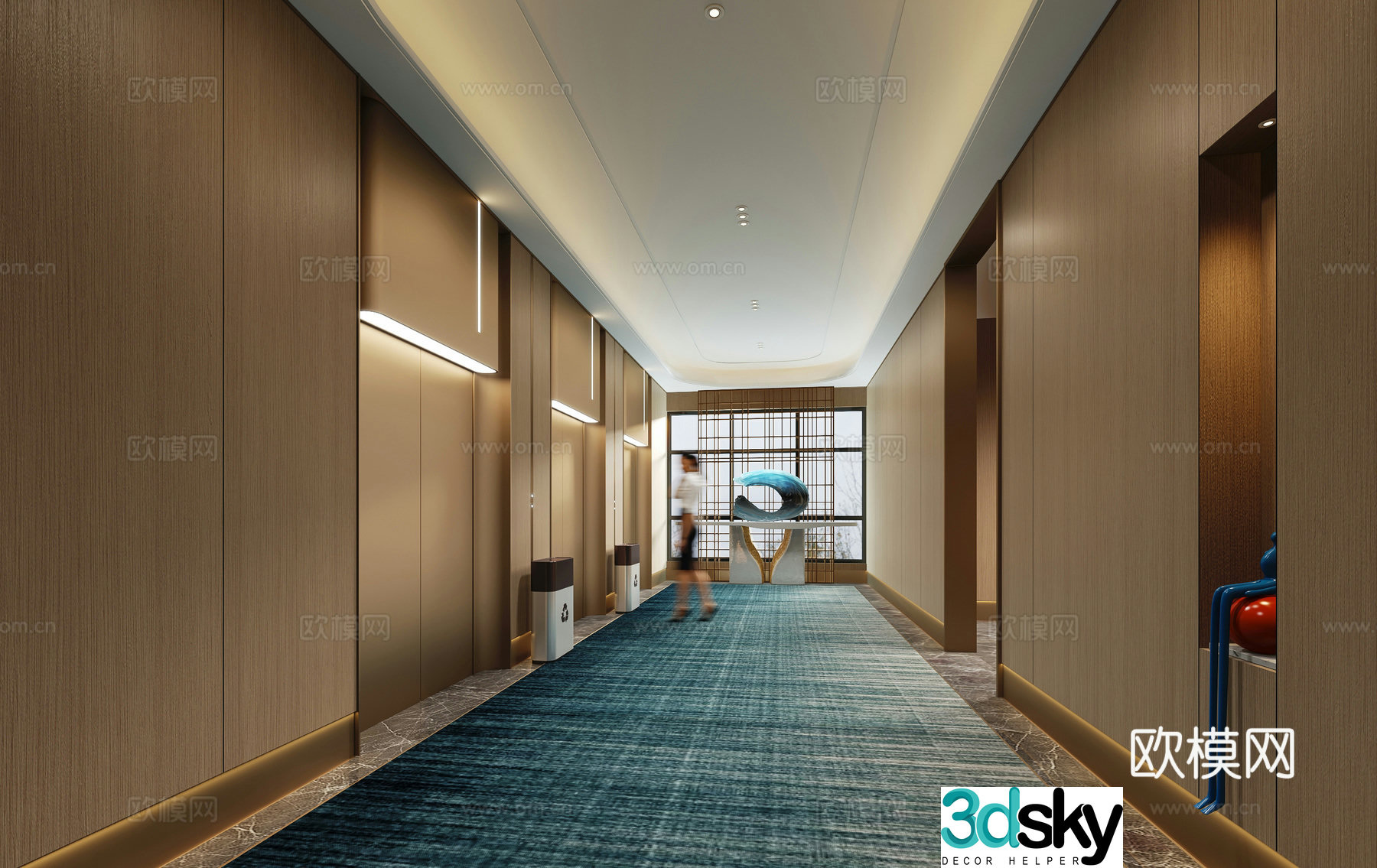 Modern hotel elevator hall 3d model