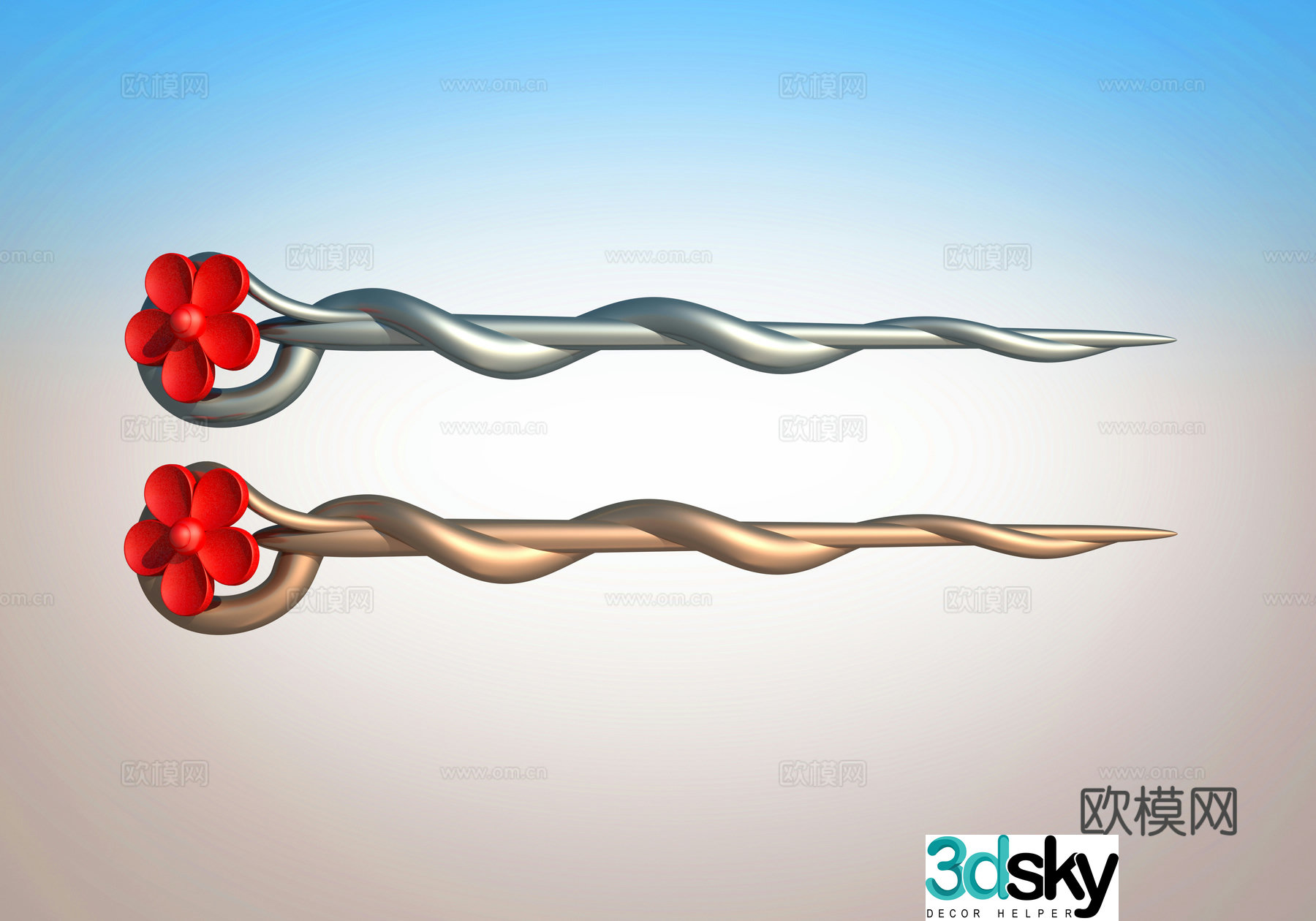 3D model of plum blossom hairpin