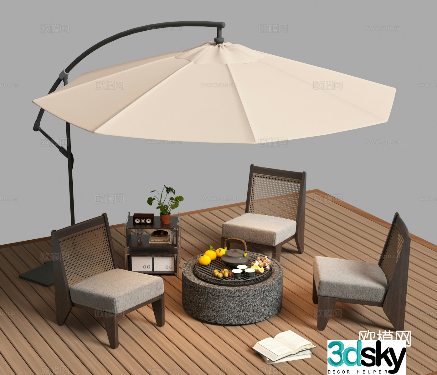 Outdoor leisure chair parasol grill 3d model