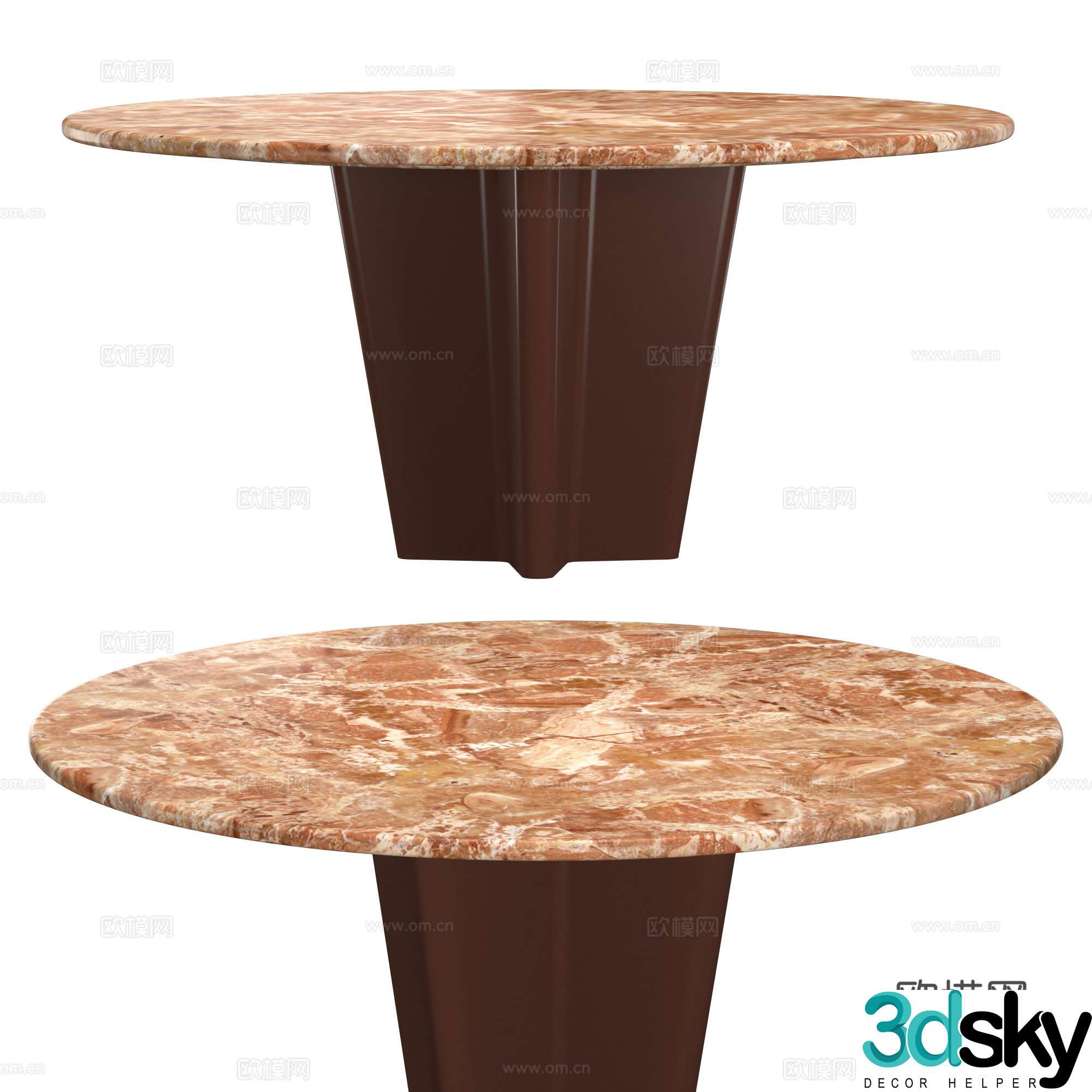 Middle-aged marble round dining table 3d model