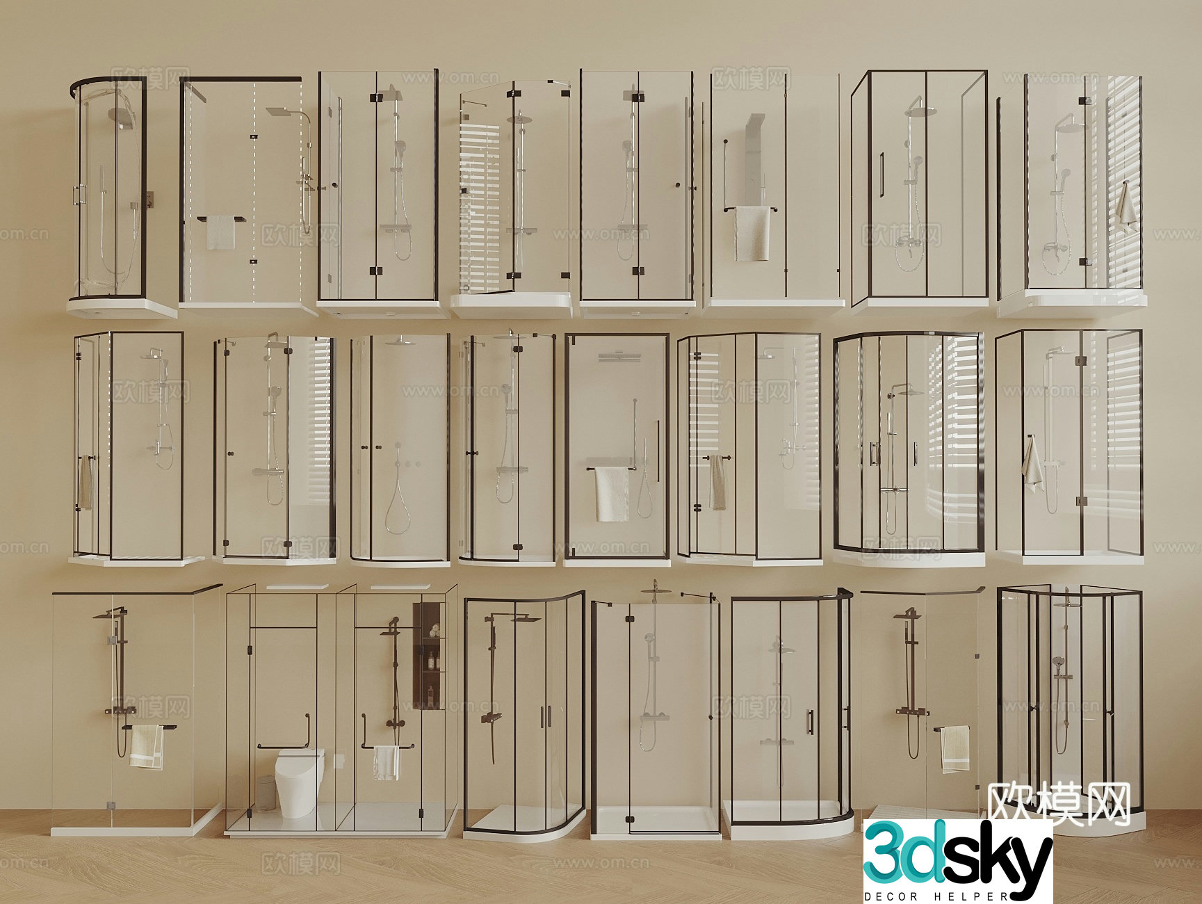 Shower room Shower room Shower partition Curved shower room Wet and dry separate shower room Shower 3d model