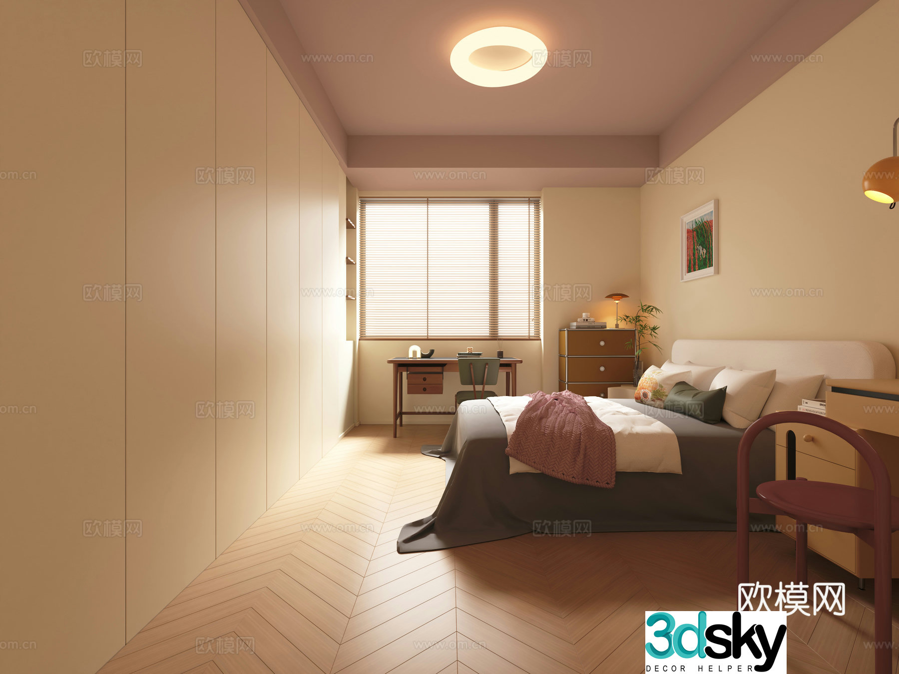 Creamy Bedroom 3d Model