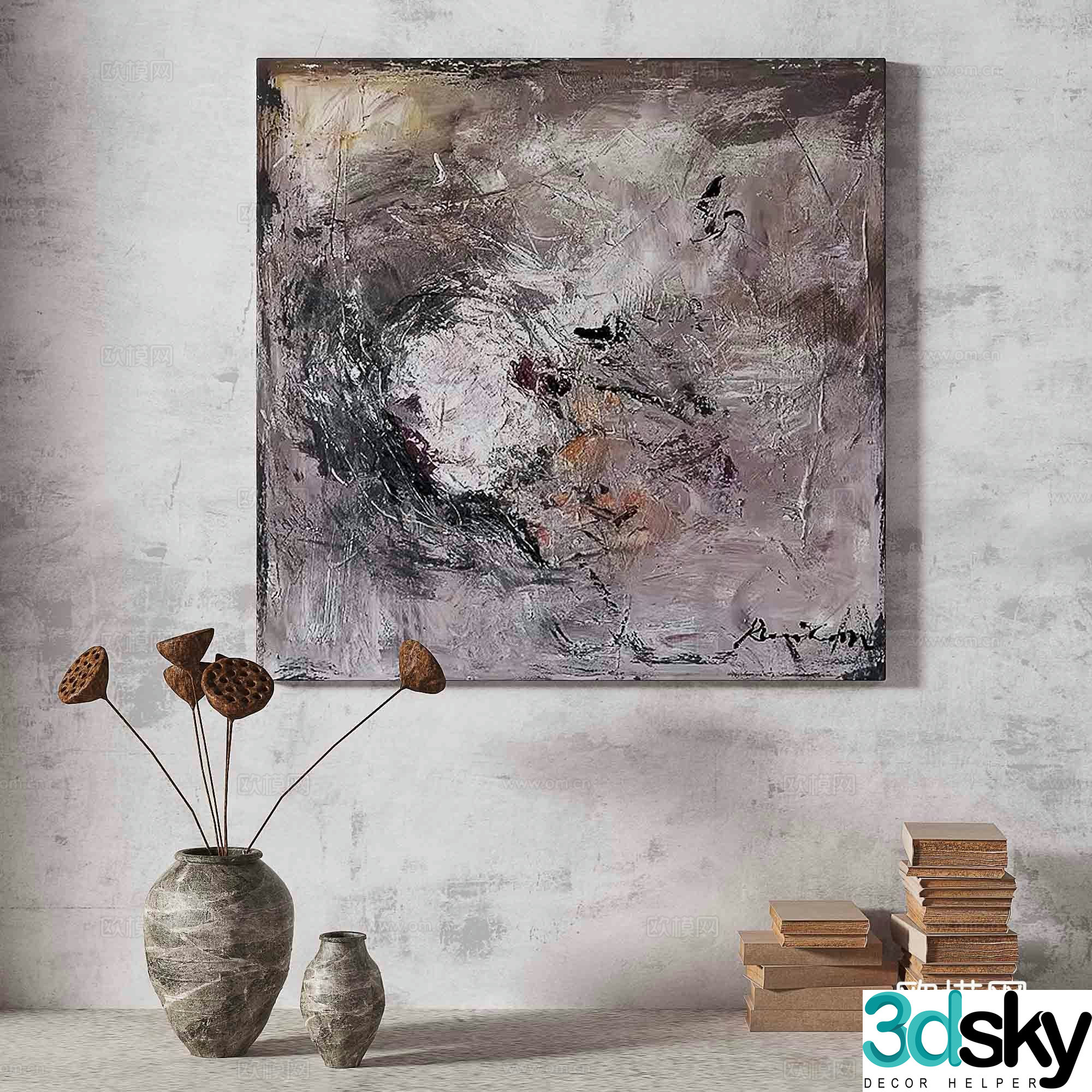 Wasabi light luxury abstract decorative painting 3d model