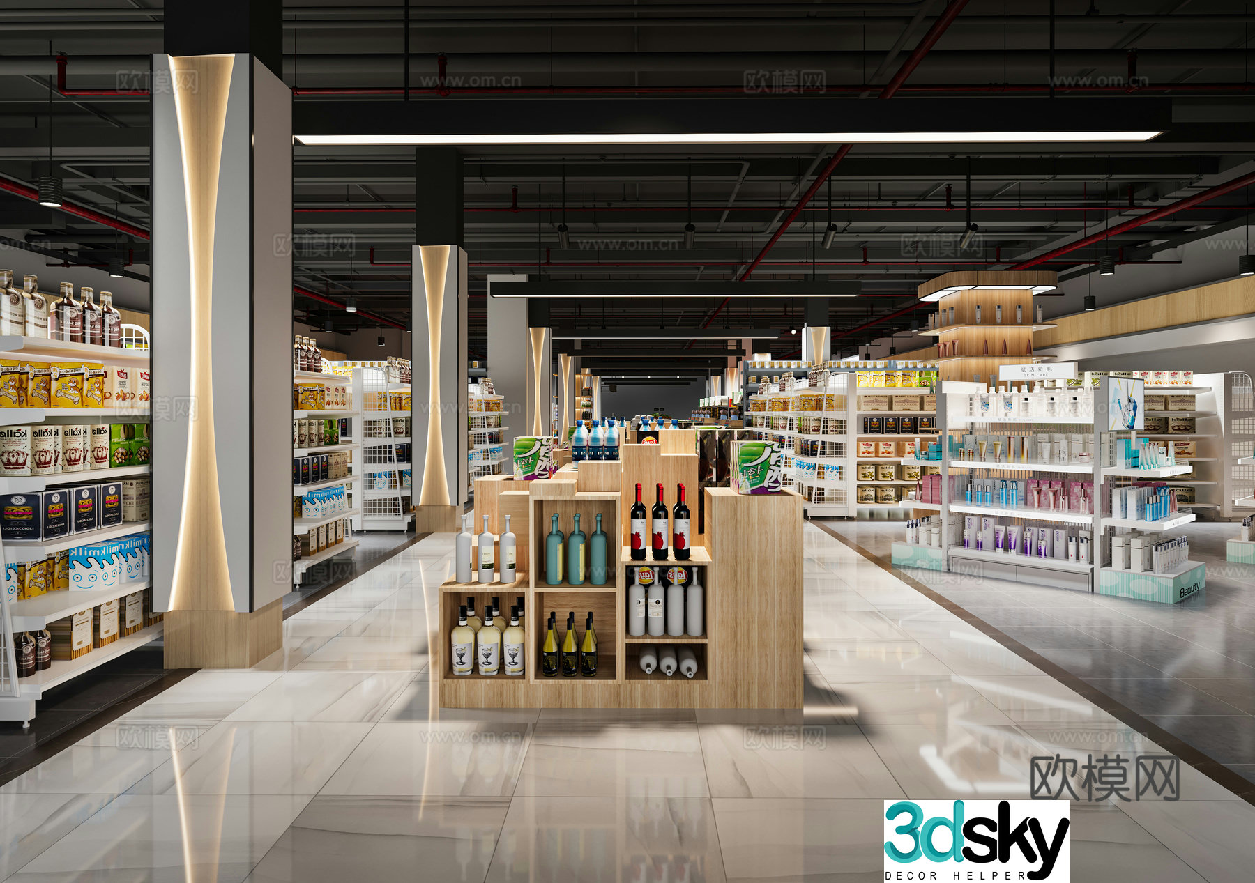 Modern industrial style supermarket 3D model