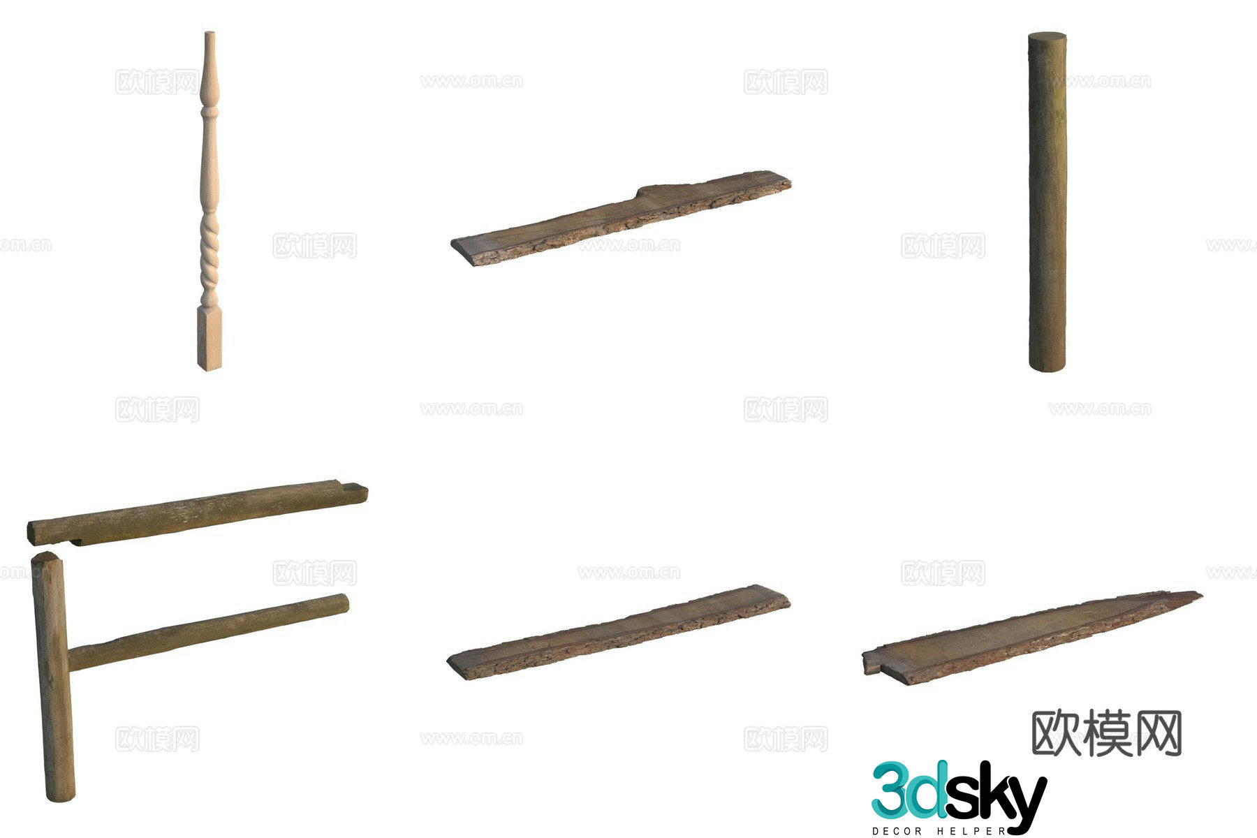Wood board carved wooden stick 3d model