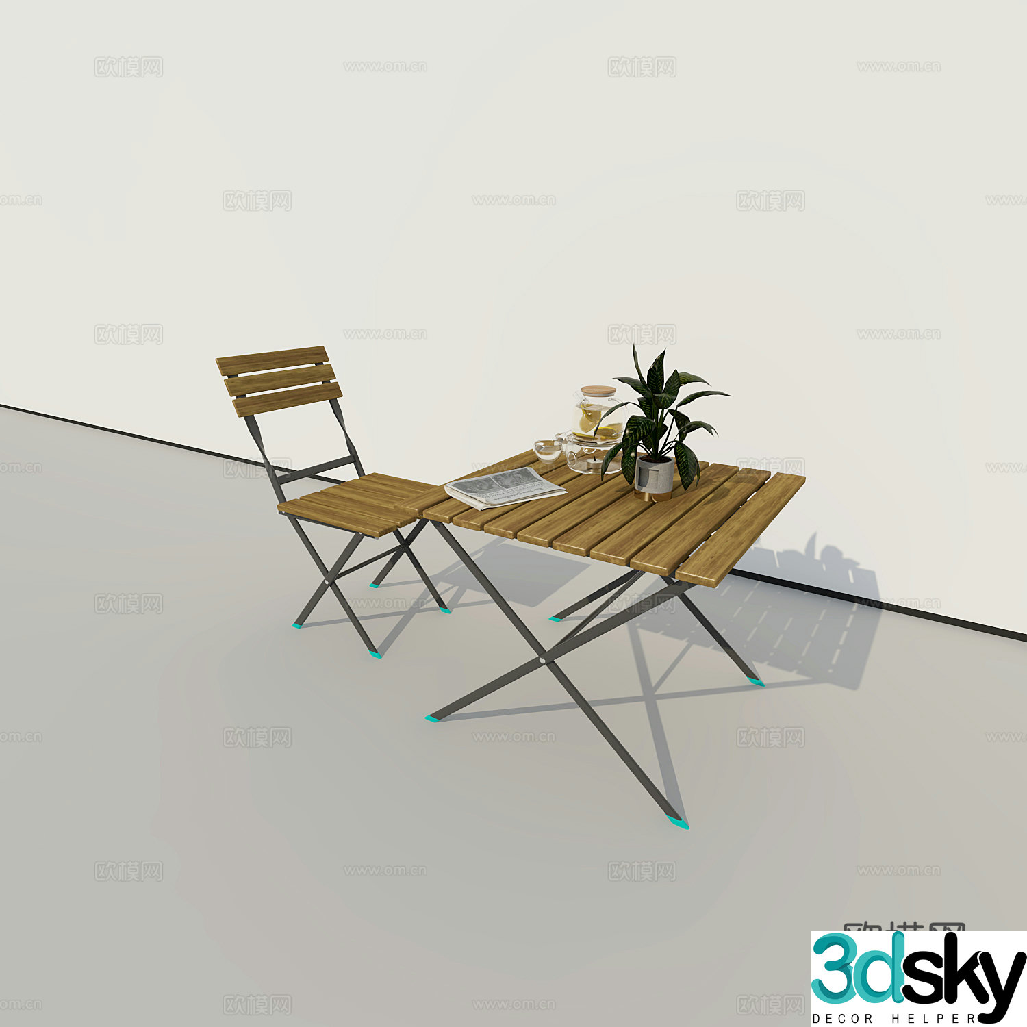 Modern industrial outdoor table and chair combination 3D model