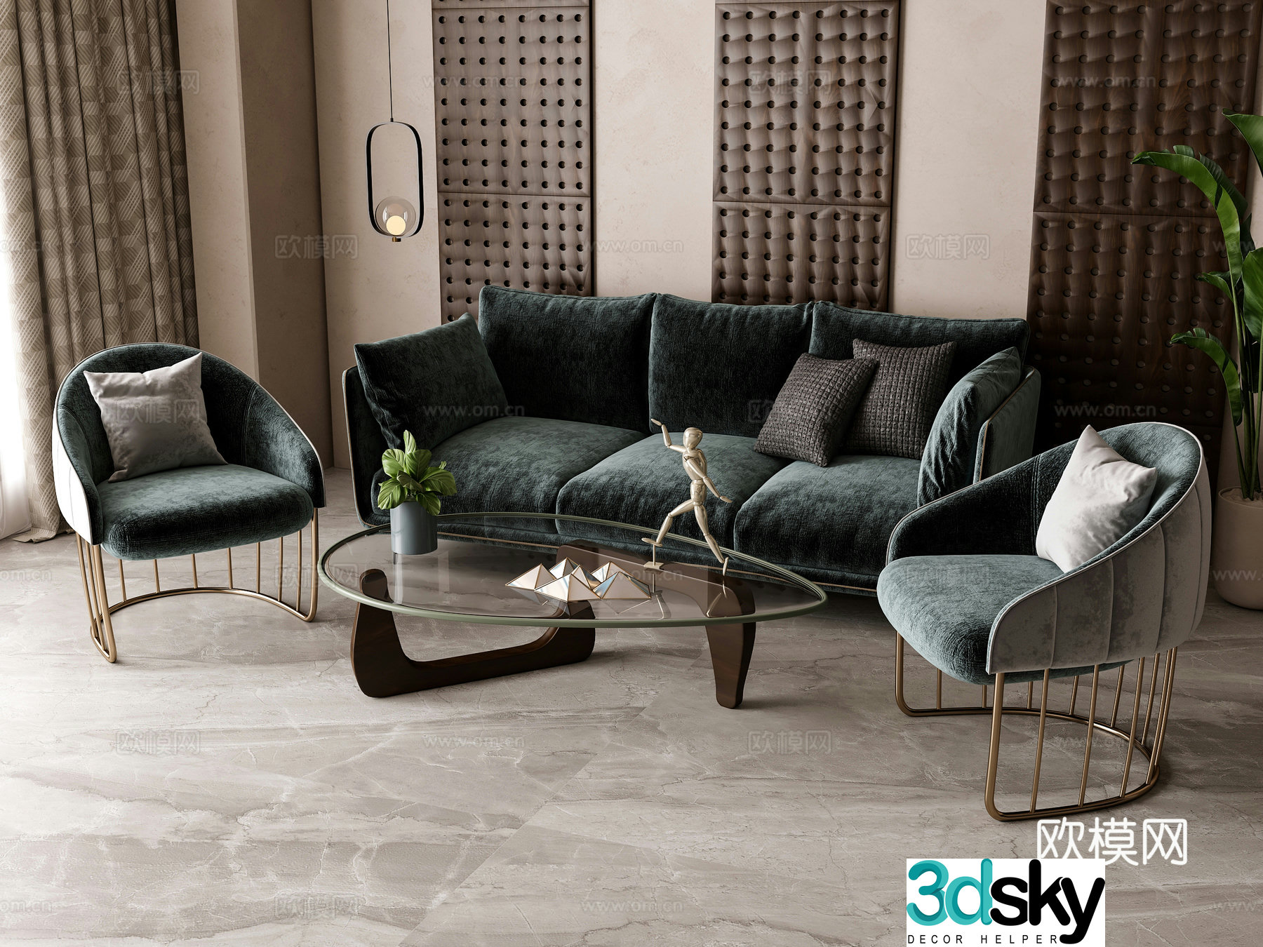 Modern sofa coffee table combination 3D model