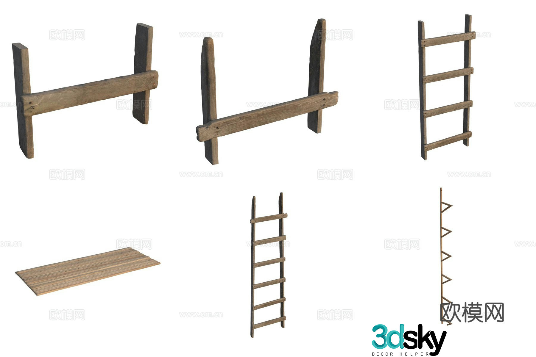 Wood wood plank wooden ladder 3d model