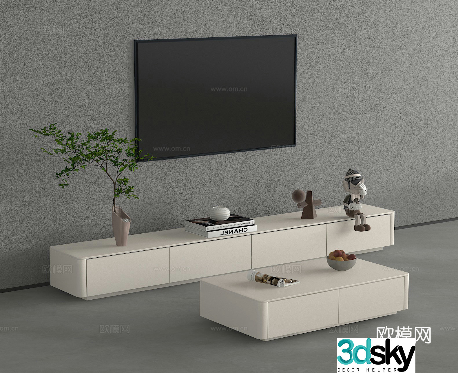 TV cabinet TV accessories ornaments floral art vase 3d model