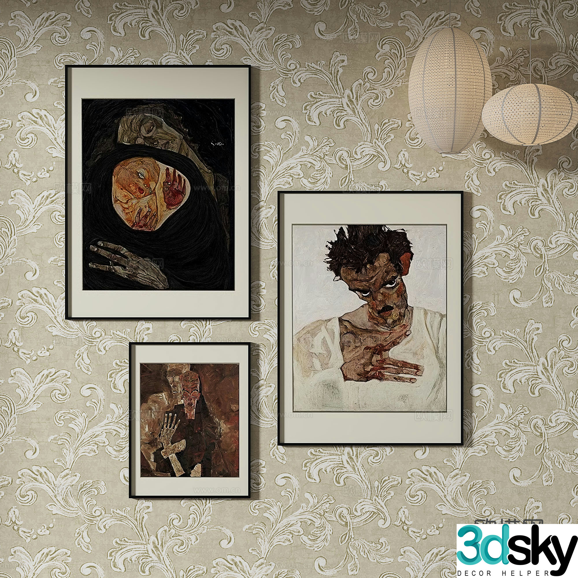 Simple European retro abstract decorative painting 3d model