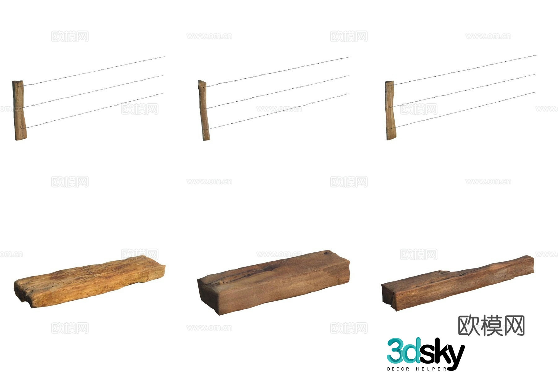 Wood board wire fence 3d model