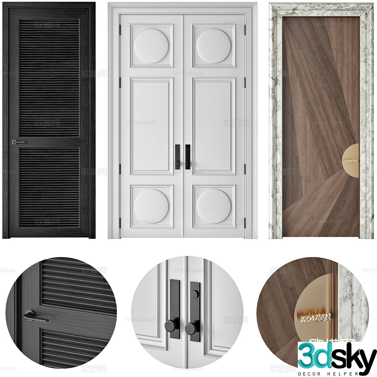 Modern French wooden door 3d model