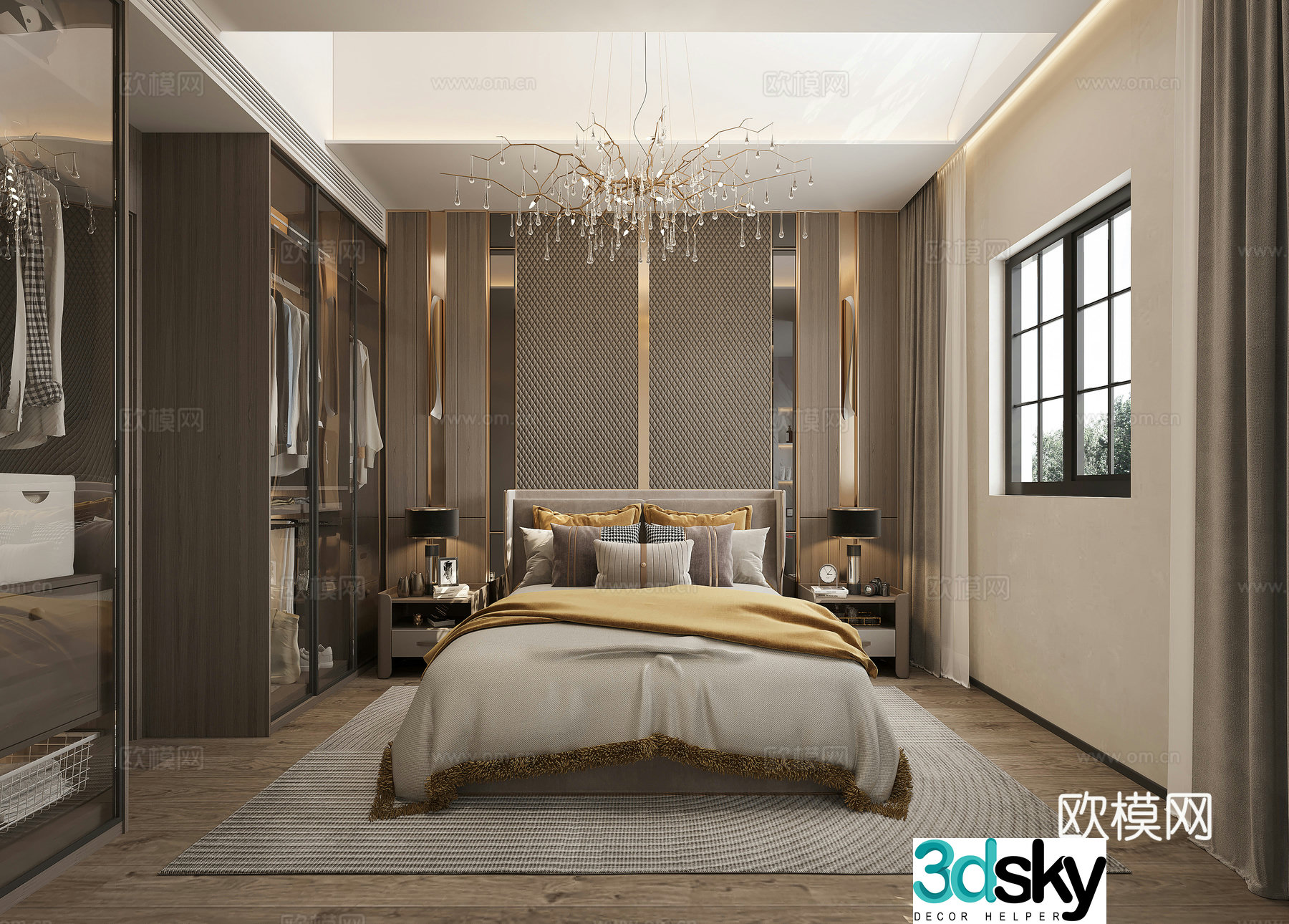 Modern light luxury bedroom 3d model