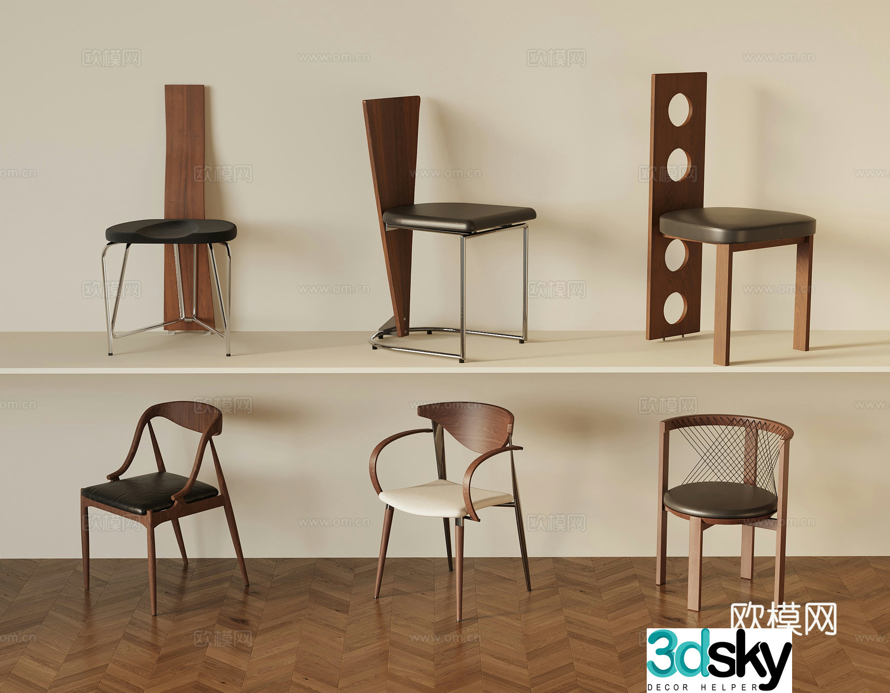 French medieval dining table and chair 3D model