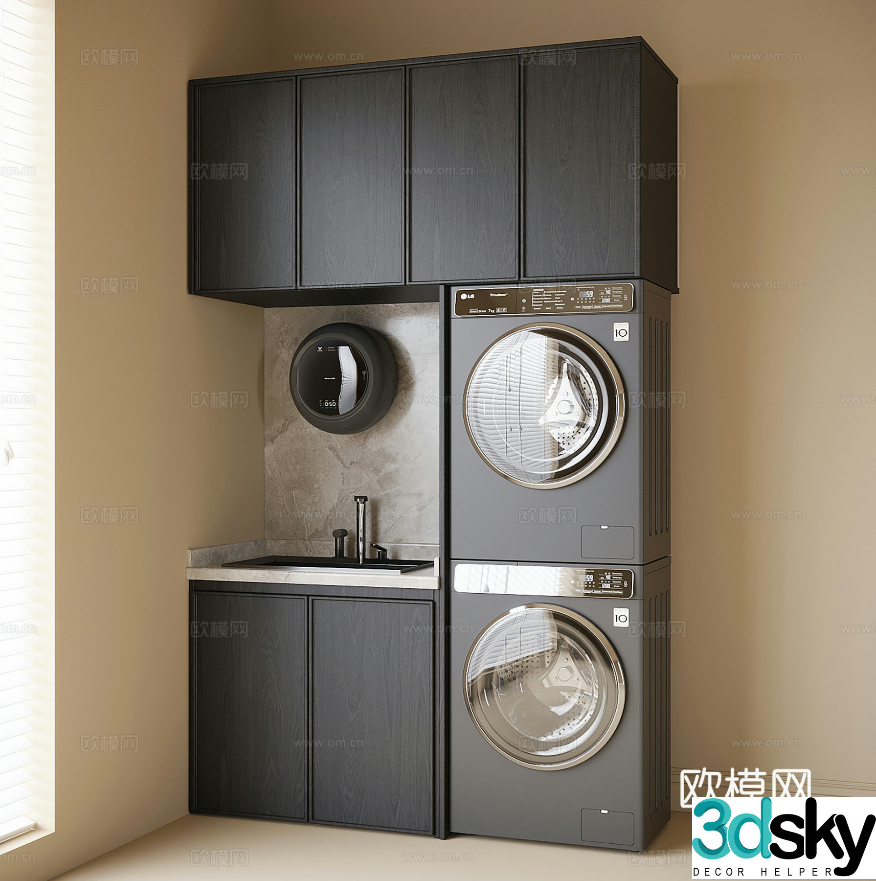 Modern washing machine cabinet balcony cabinet washing machine dryer 3d model