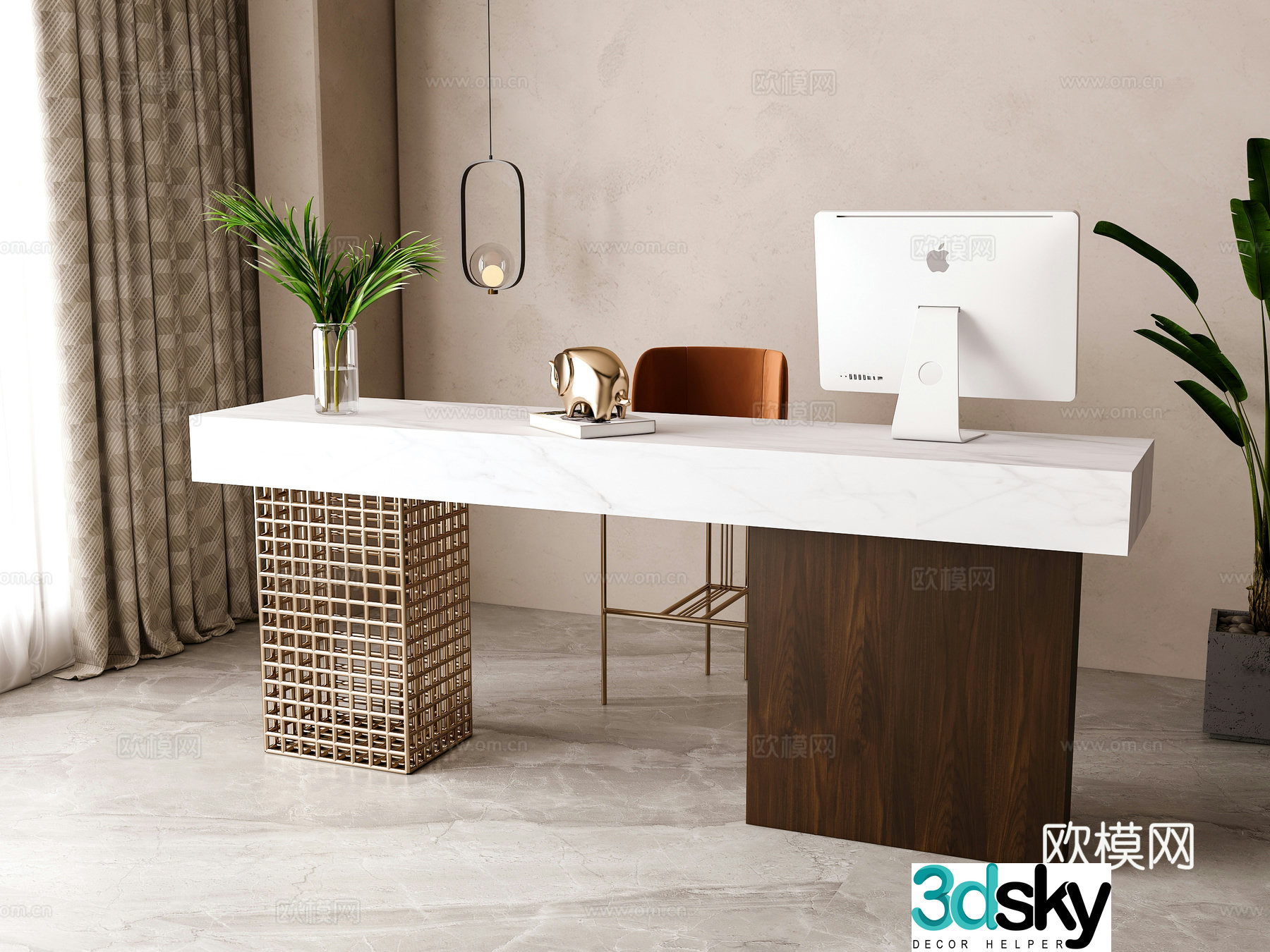 Modern office desk and chair combination 3D model