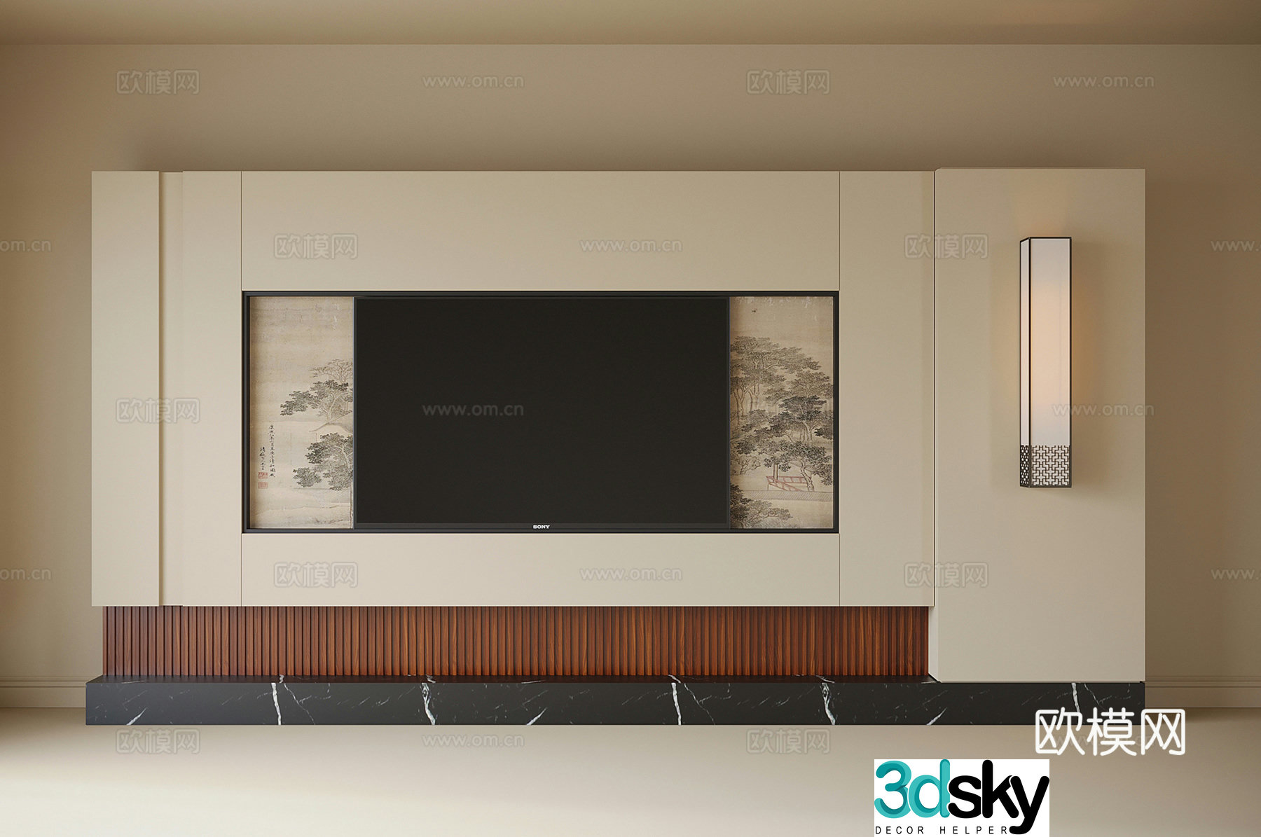New Chinese TV background wall TV wall 3d model