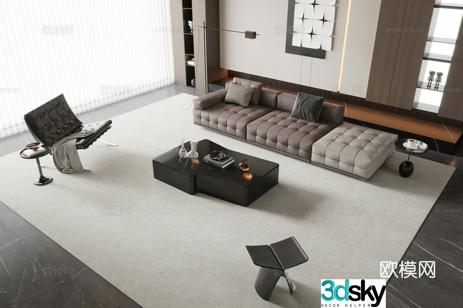 Modern minimalist living room sofa coffee table combination sofa background wall 3d model