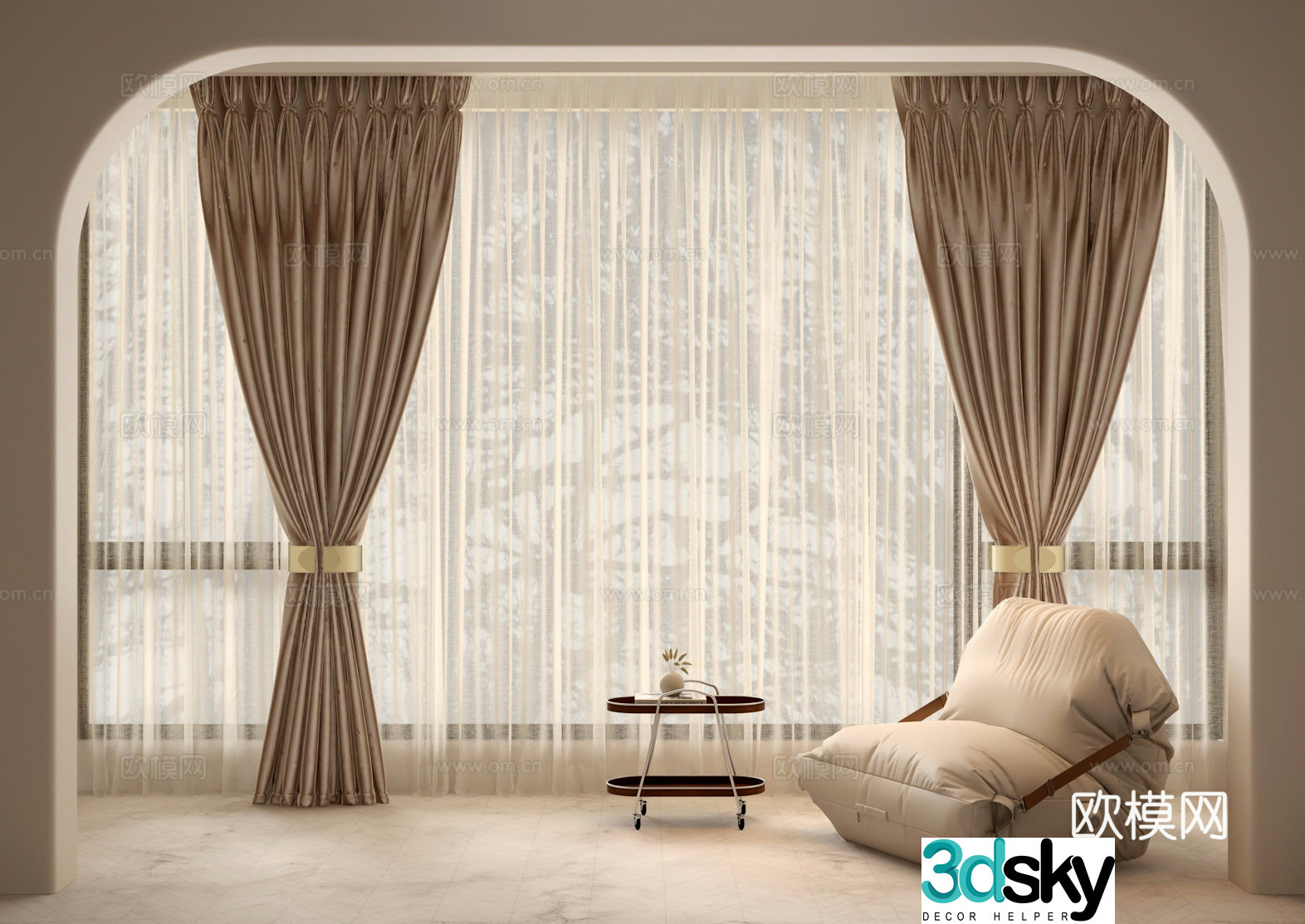 French American curtain lazy sofa 3d model