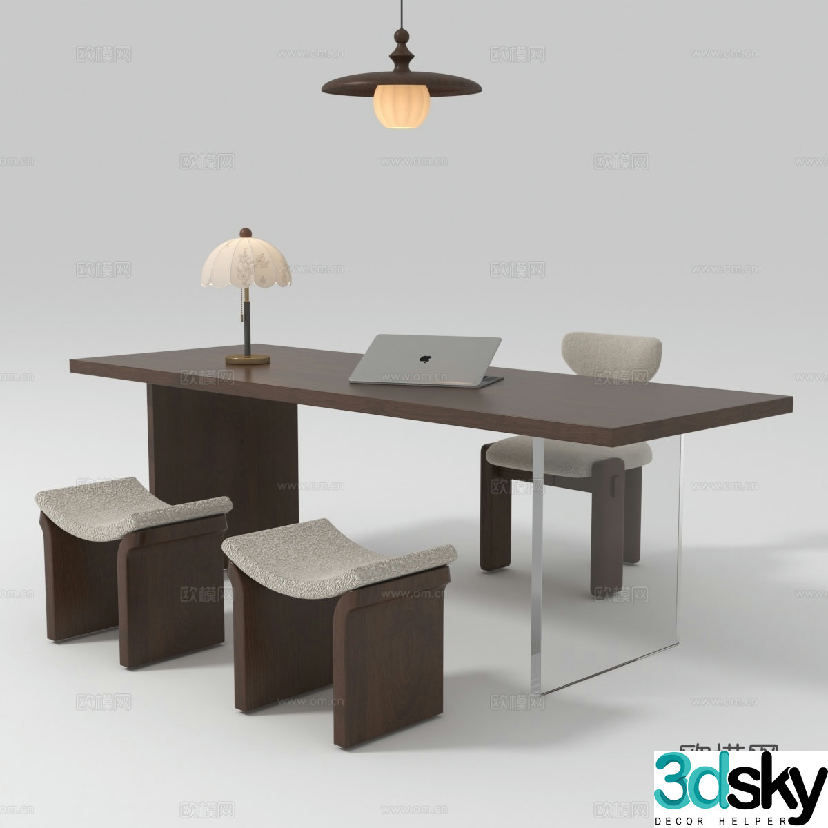Modern medieval style desk and chair combination 3D model