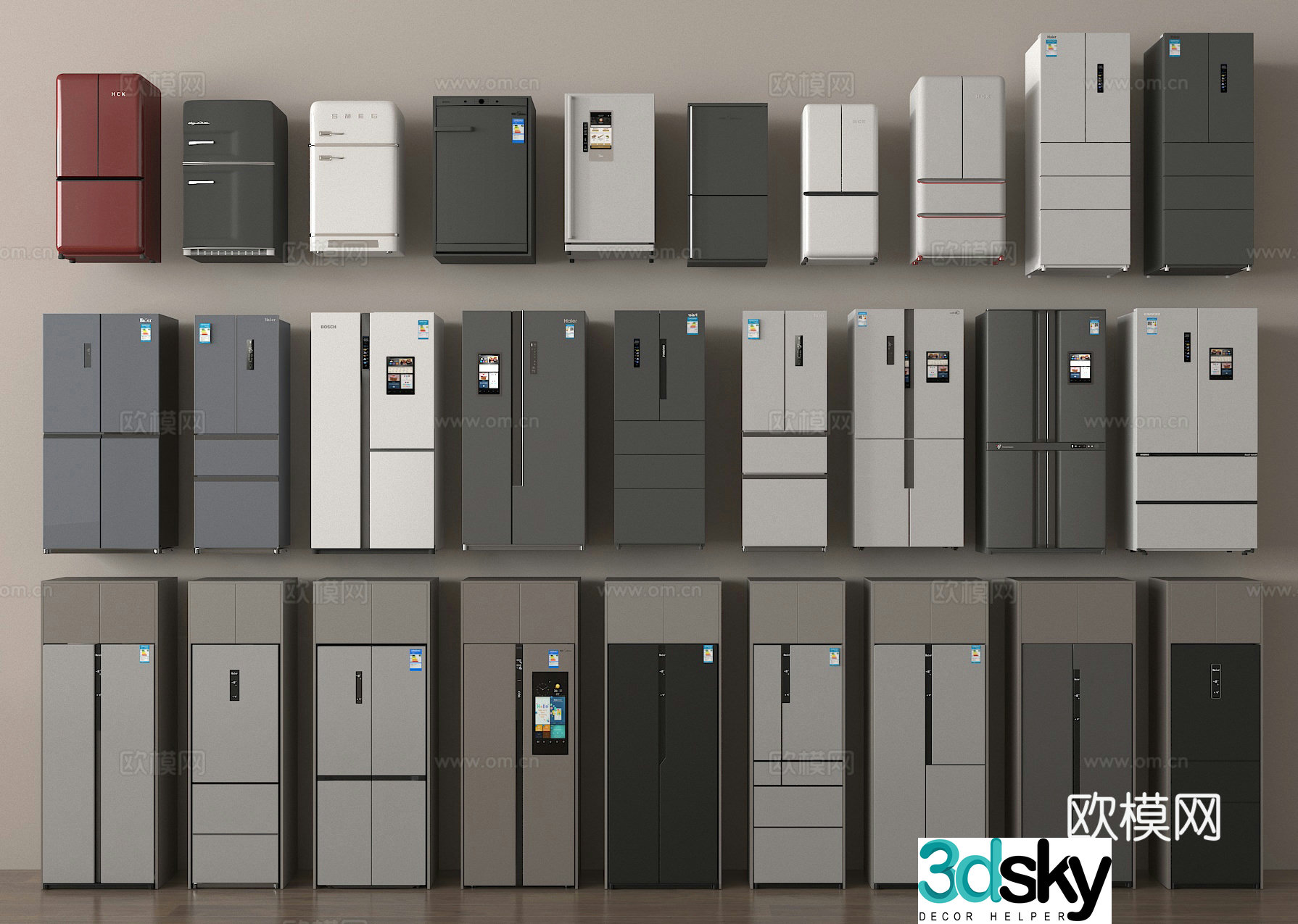 Single-door refrigerator Double-door refrigerator Mini-door refrigerator Refrigerator Combination 3D Model
