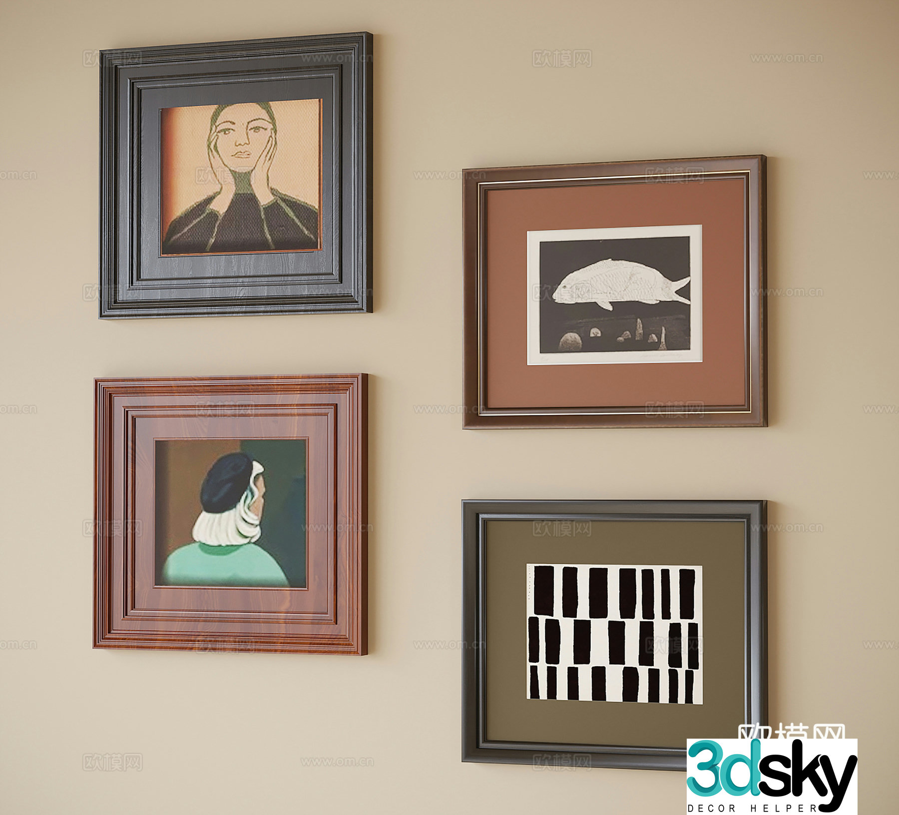 French painting combination photo wall bedside painting 3D model