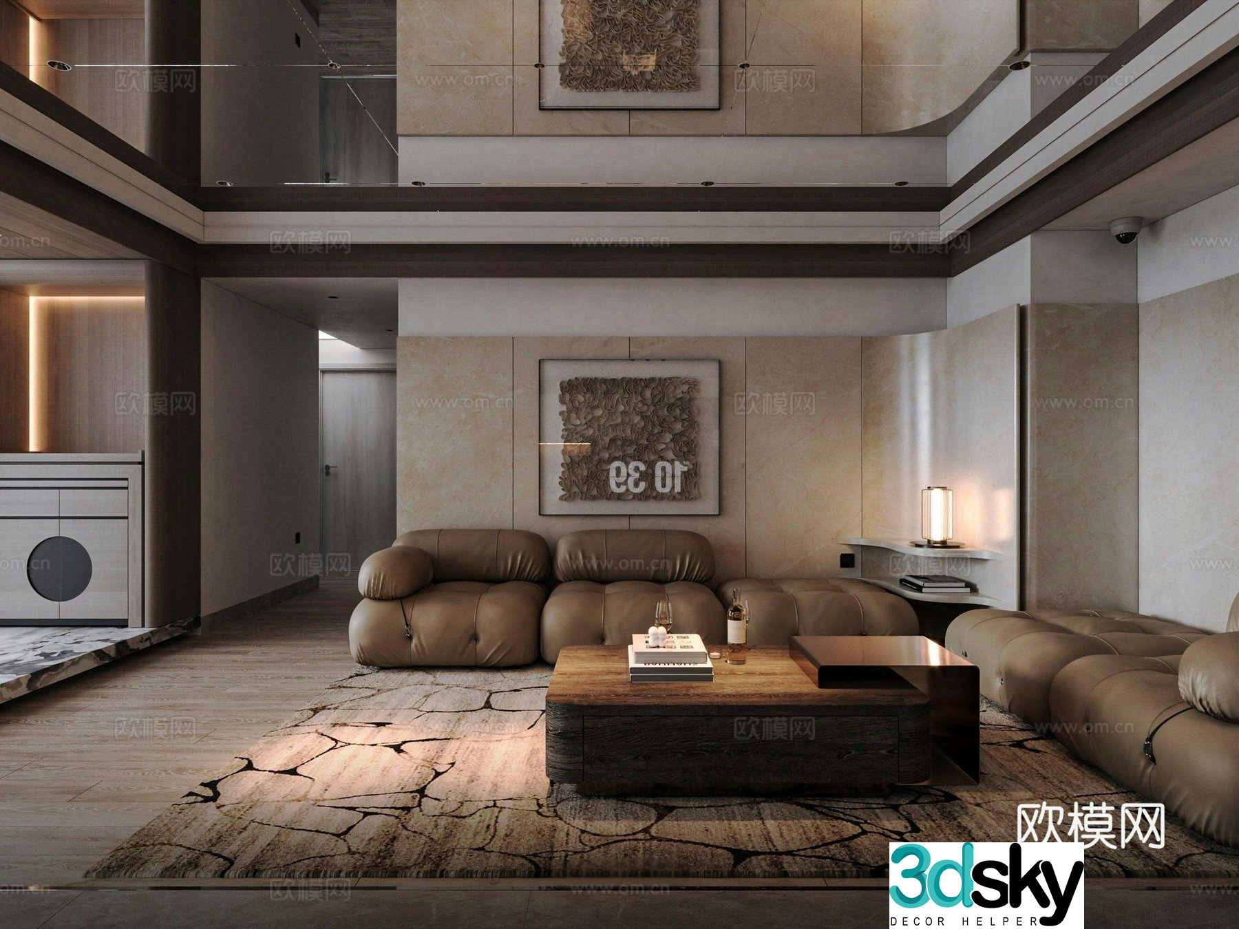 Modern living and dining Italian restaurant Light luxury living and dining room Sofa coffee table combination Open kitchen 3D model