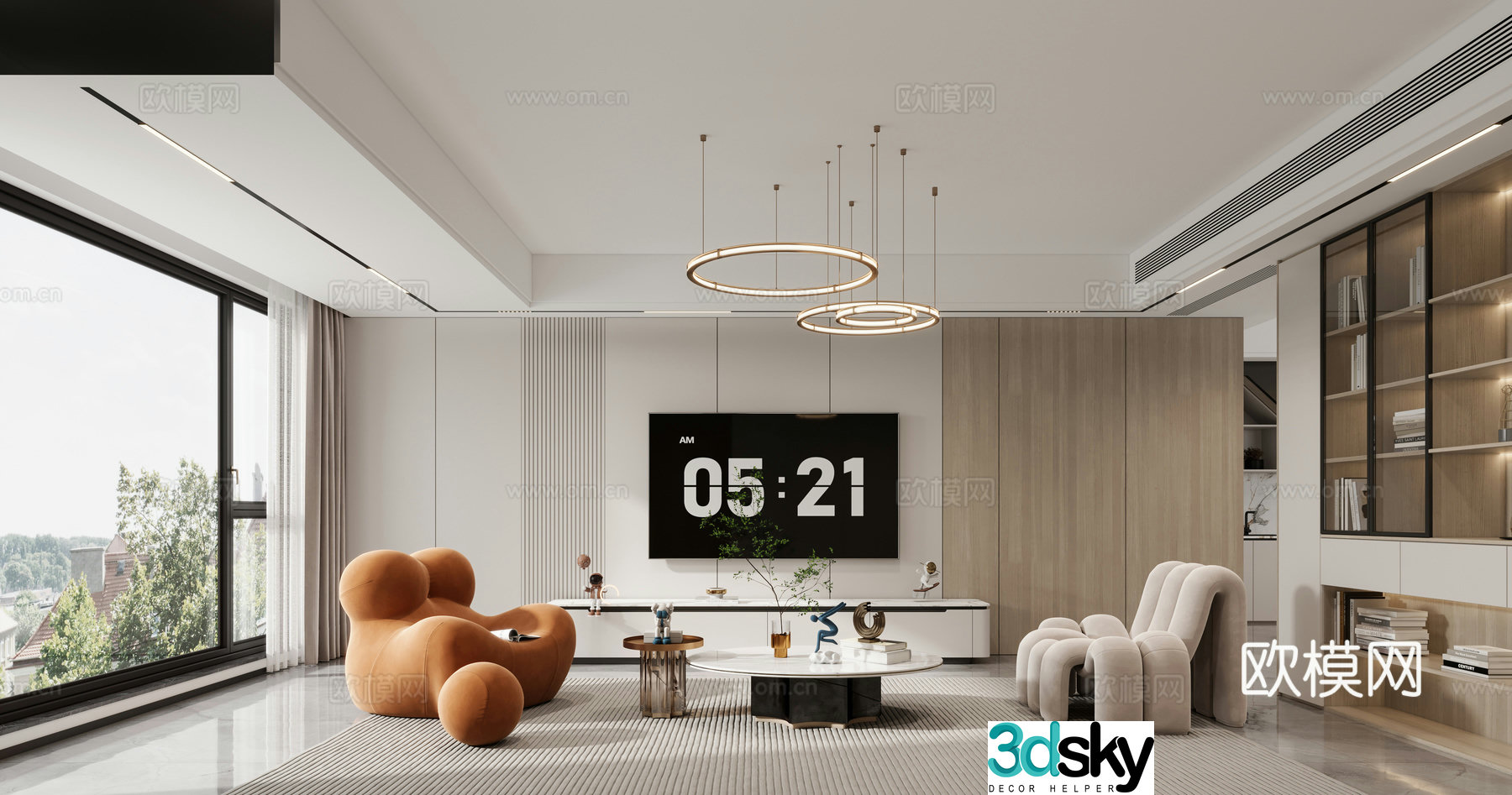 Modern living and dining room 3d model