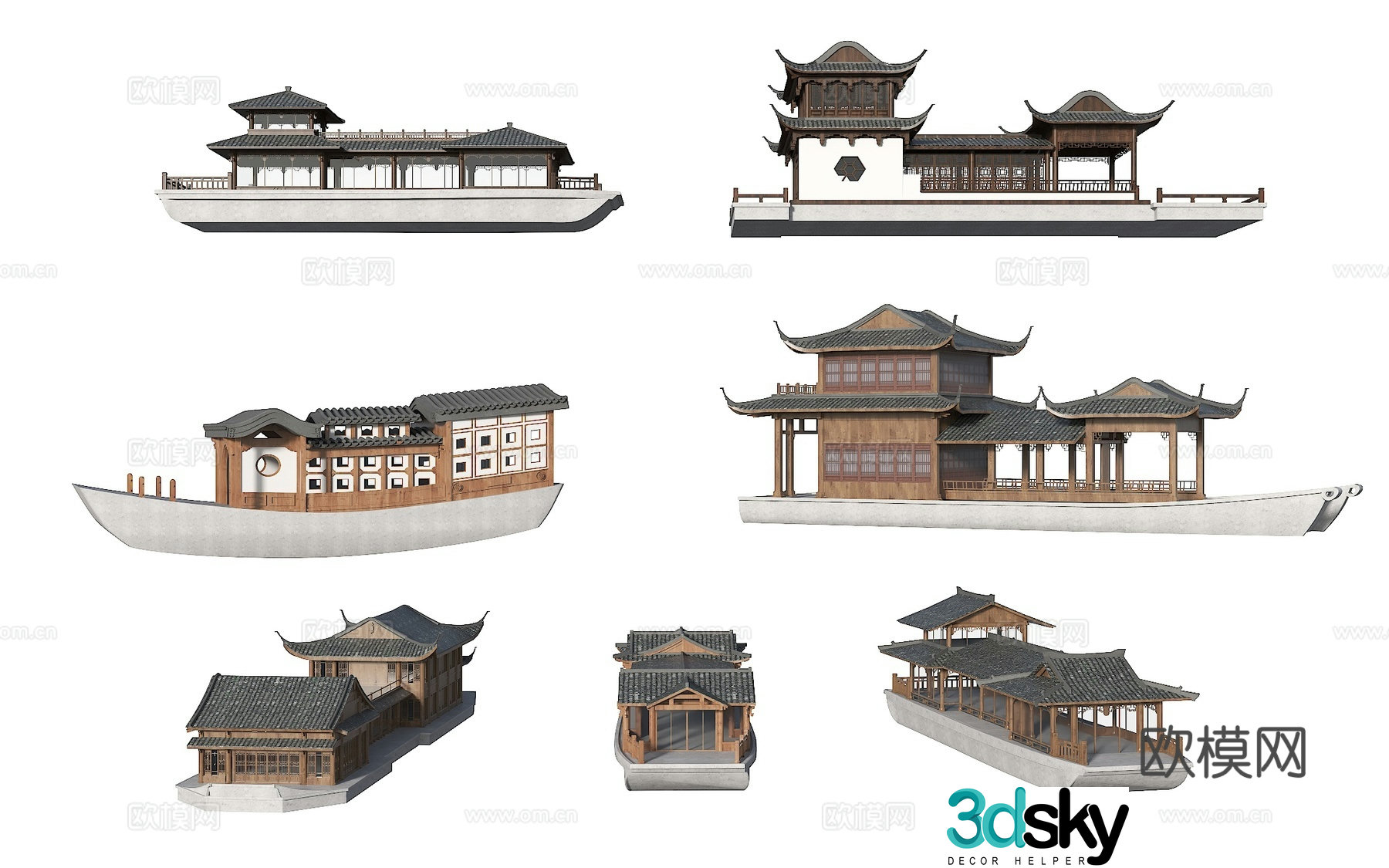 Wooden boat cruise boat pleasure boat classical ship sightseeing boat ancient wooden boat Chinese wooden boat ancient 3d model