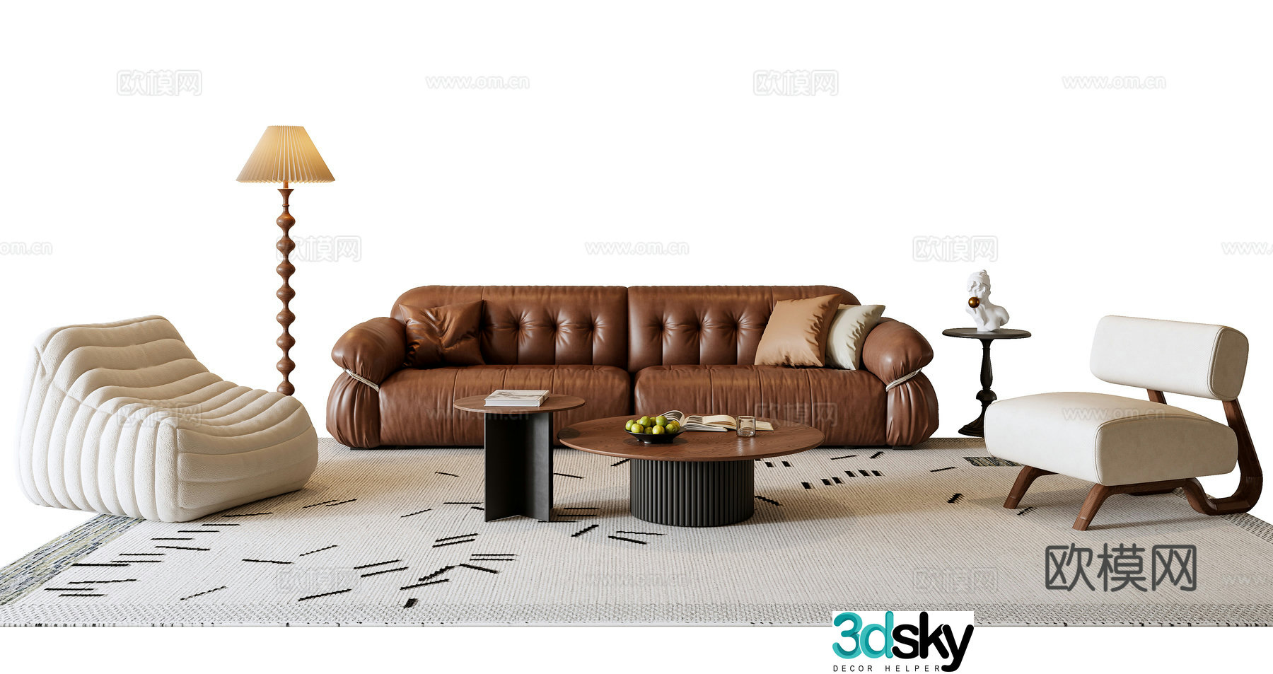 French sofa coffee table combination 3D model