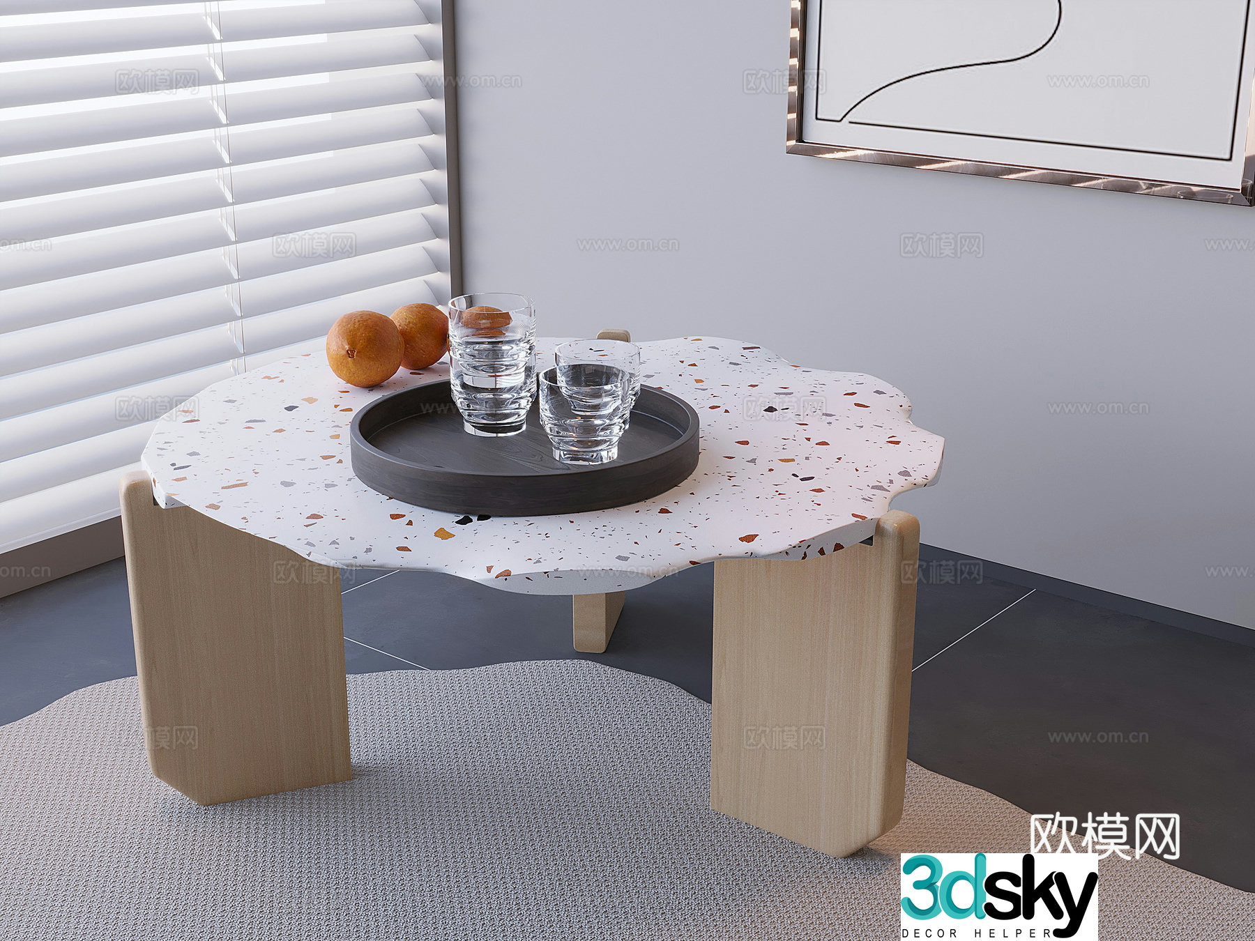 Creamy style tea table tea cup water cup tray 3d model