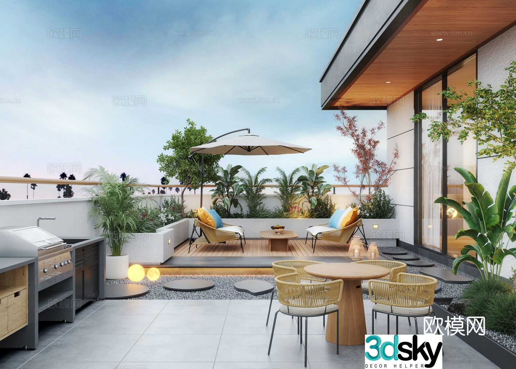 Modern roof garden garden courtyard outdoor sofa 3d model